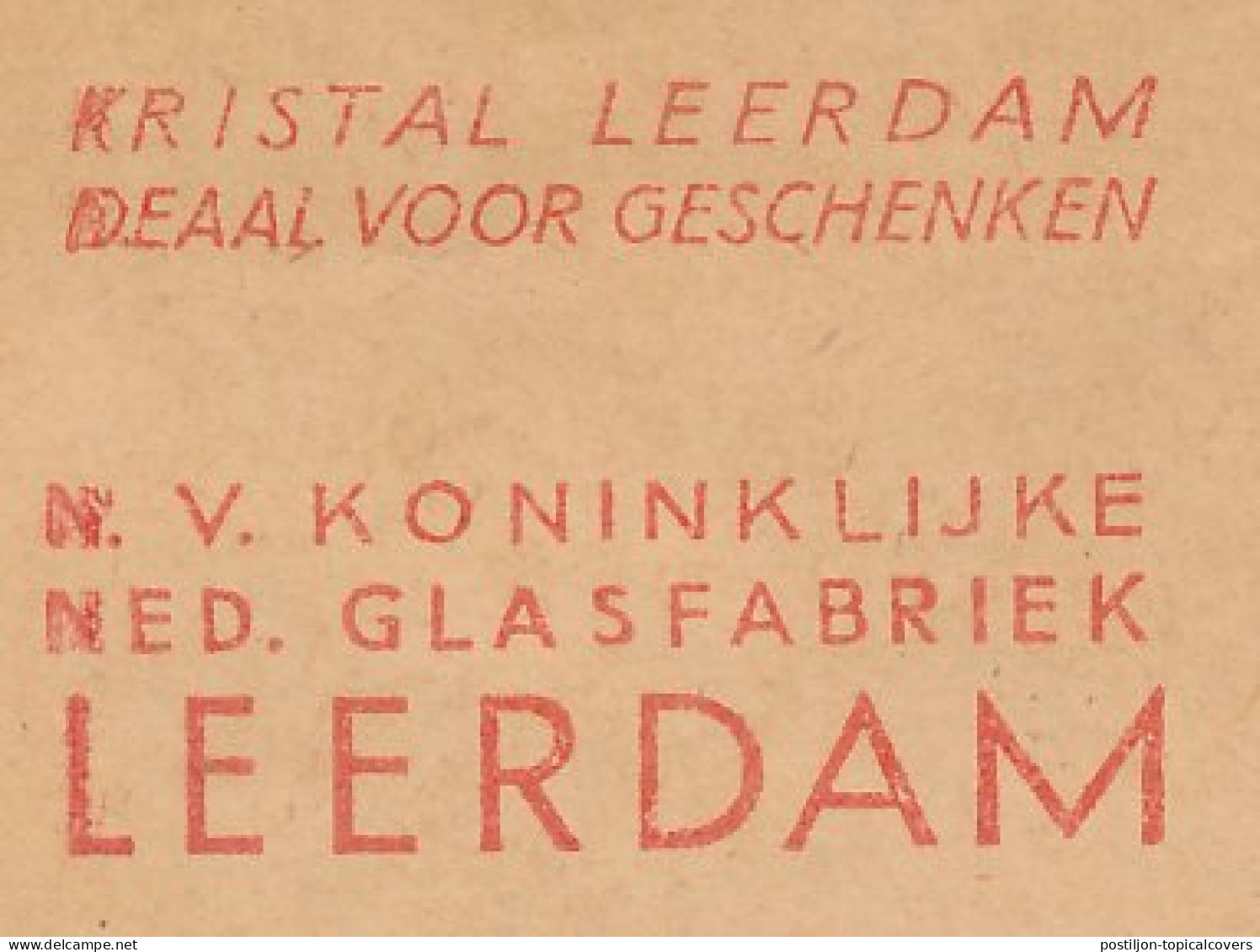 Meter Cover Netherlands 1958 Royal Dutch Glass Factory Leerdam - Vidrios Y Vitrales