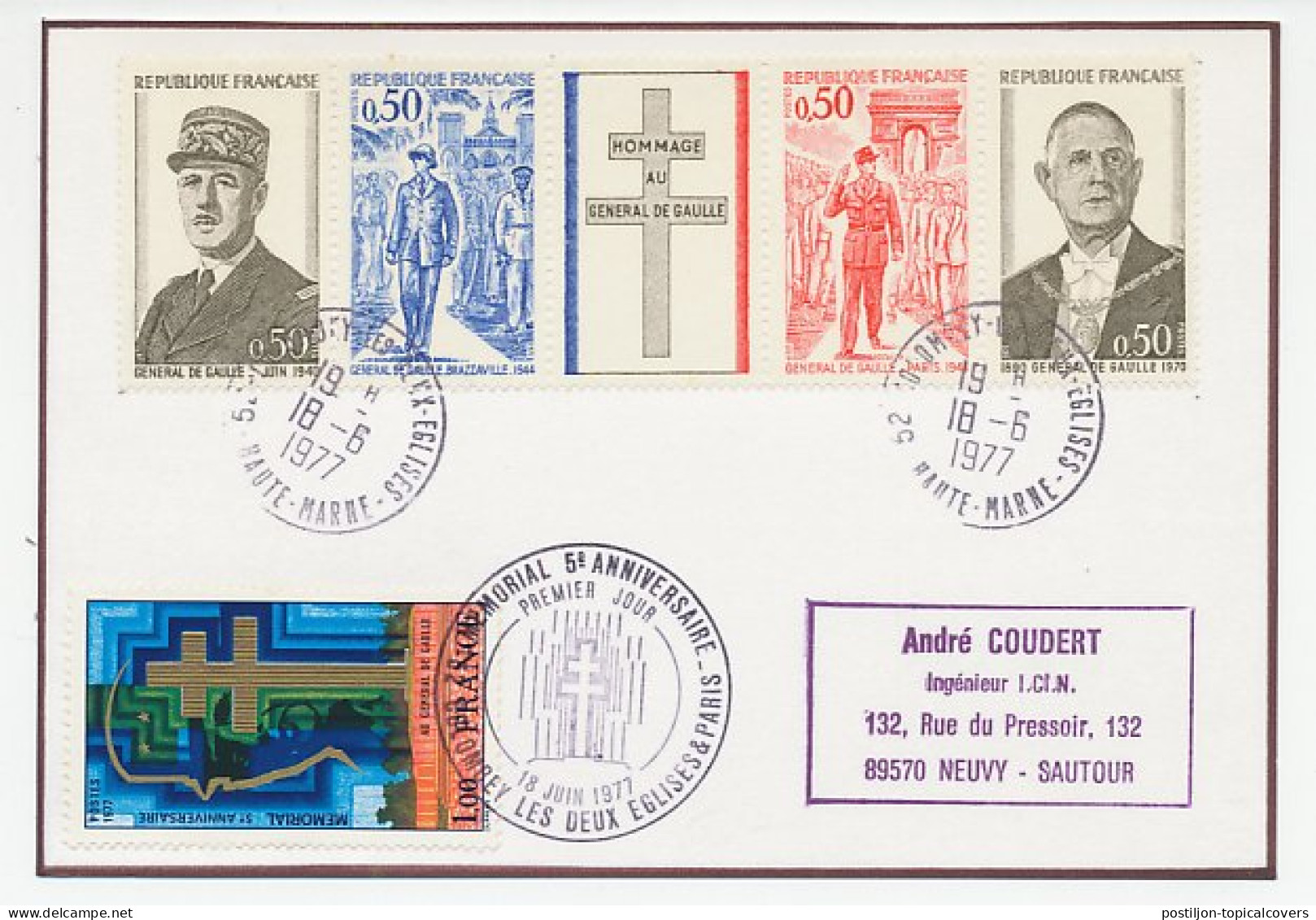 Card / Postmark France 1977 Charles De Gaulle - Autres & Non Classés