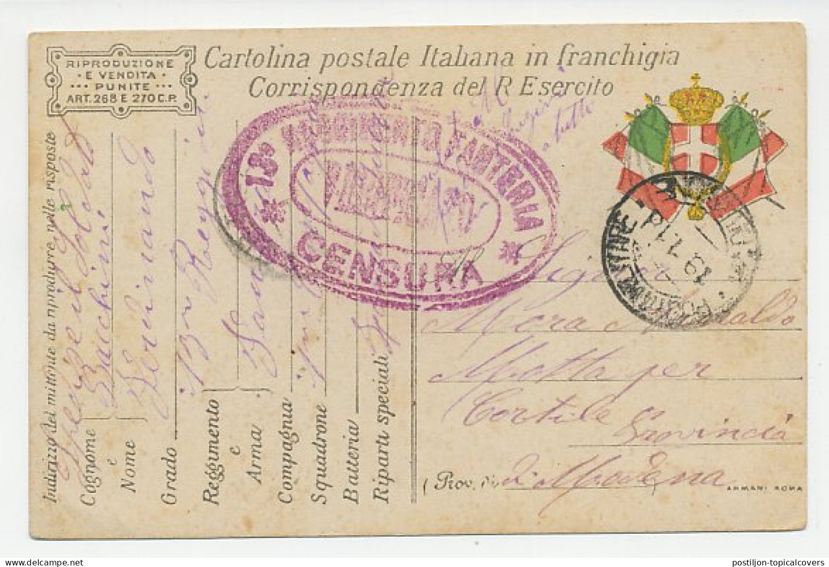 Military Service Card Italy 1918 Flags - Allies Postcard - WWI - Sonstige & Ohne Zuordnung