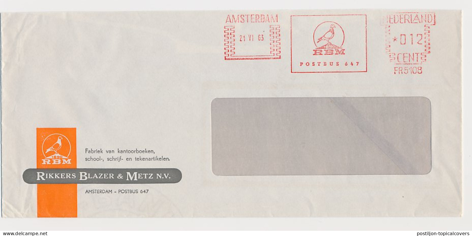 Meter Cover Netherlands 1963 Bird - Pigeon - Dove - Other & Unclassified