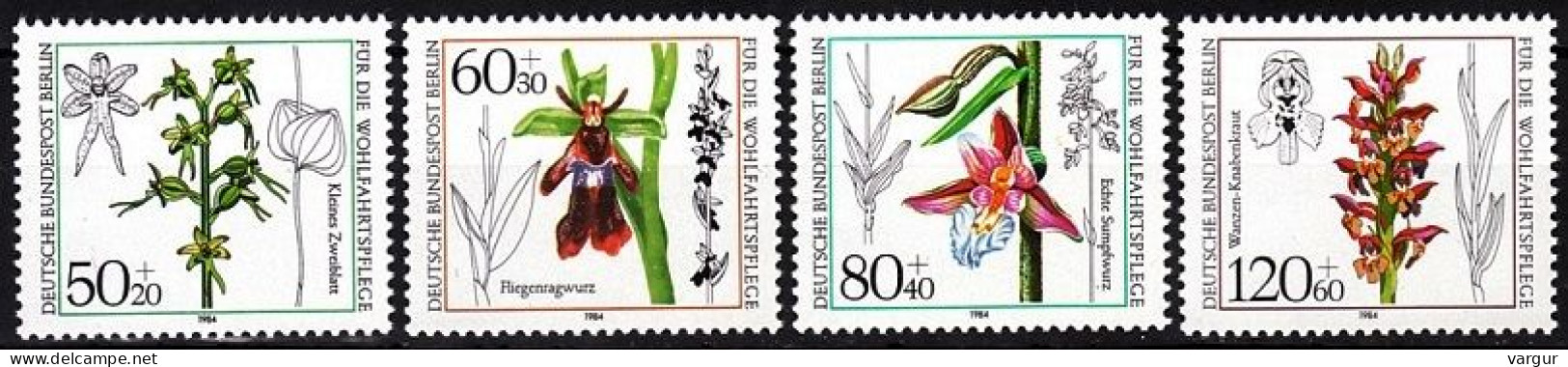 GERMANY BERLIN 1984 FLORA Plants Flowers: Orchids. Charity. Complete Set, MNH - Orchideeën