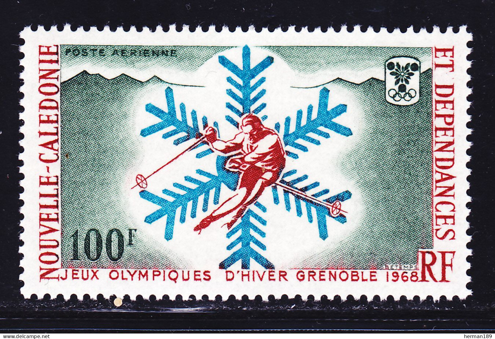 NOUVELLE CALEDONIE AERIENS N°   96 ** MNH Neuf Sans Charnière, TB (D2318) Jeux Olympiques, Grenoble - 1967 - Unused Stamps