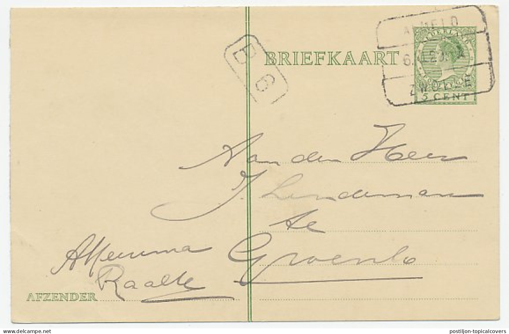 Treinblokstempel : Almelo - Zwolle A 1929 - Unclassified