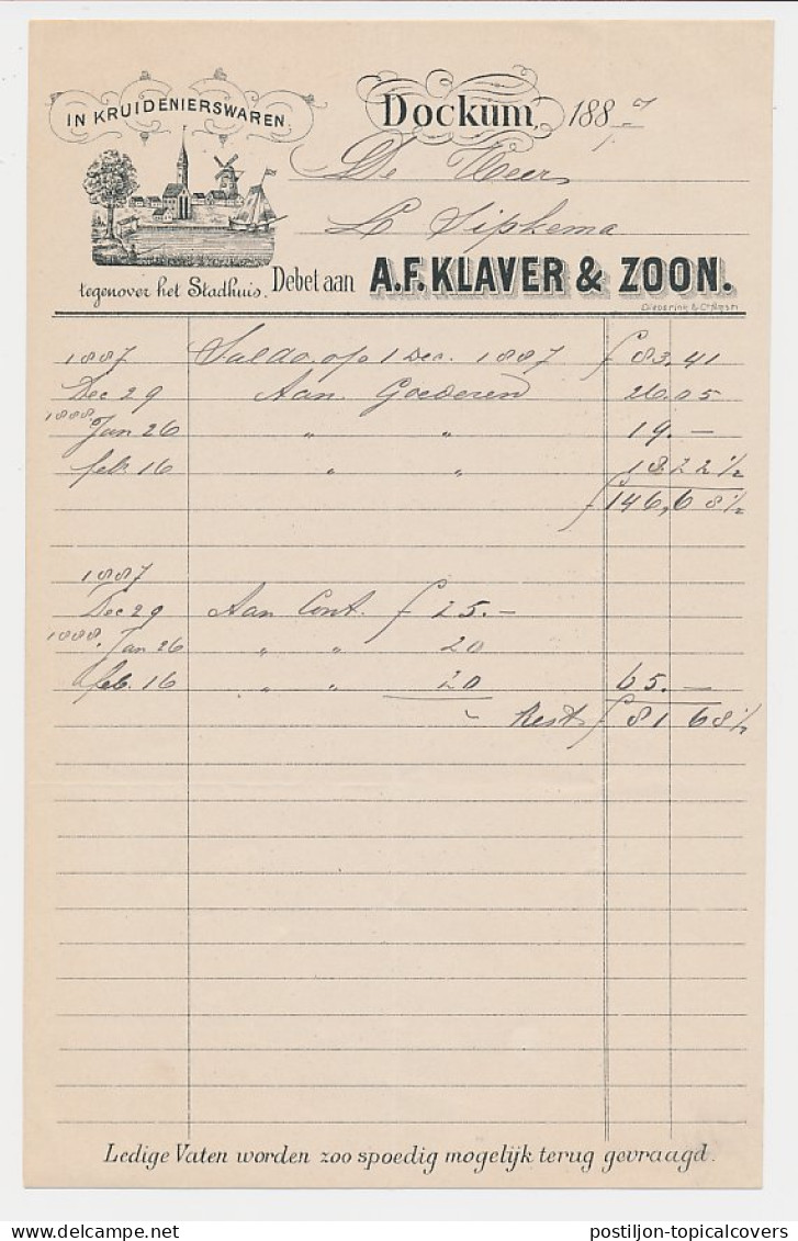 Nota Dockum 1887 - Kruidenierswaren - Molen - Kerk - Pays-Bas