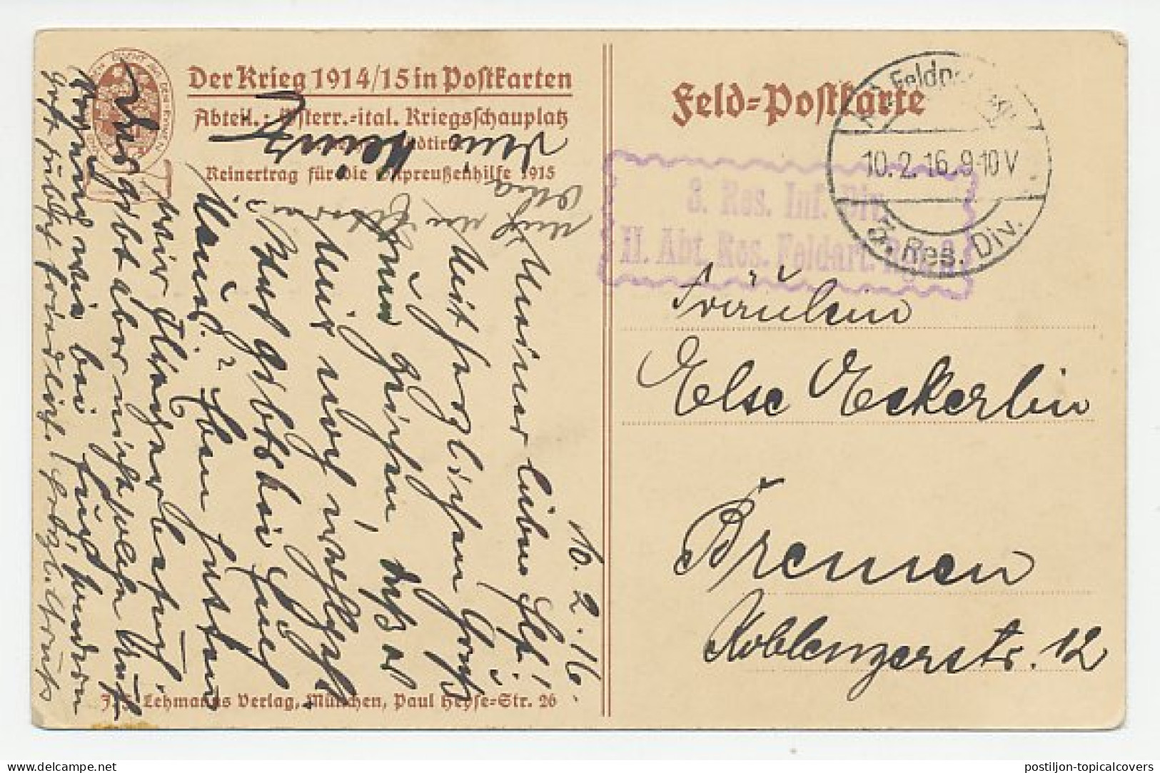 Fieldpost Card Germany 1916 Castle Persen - WWI - Kastelen