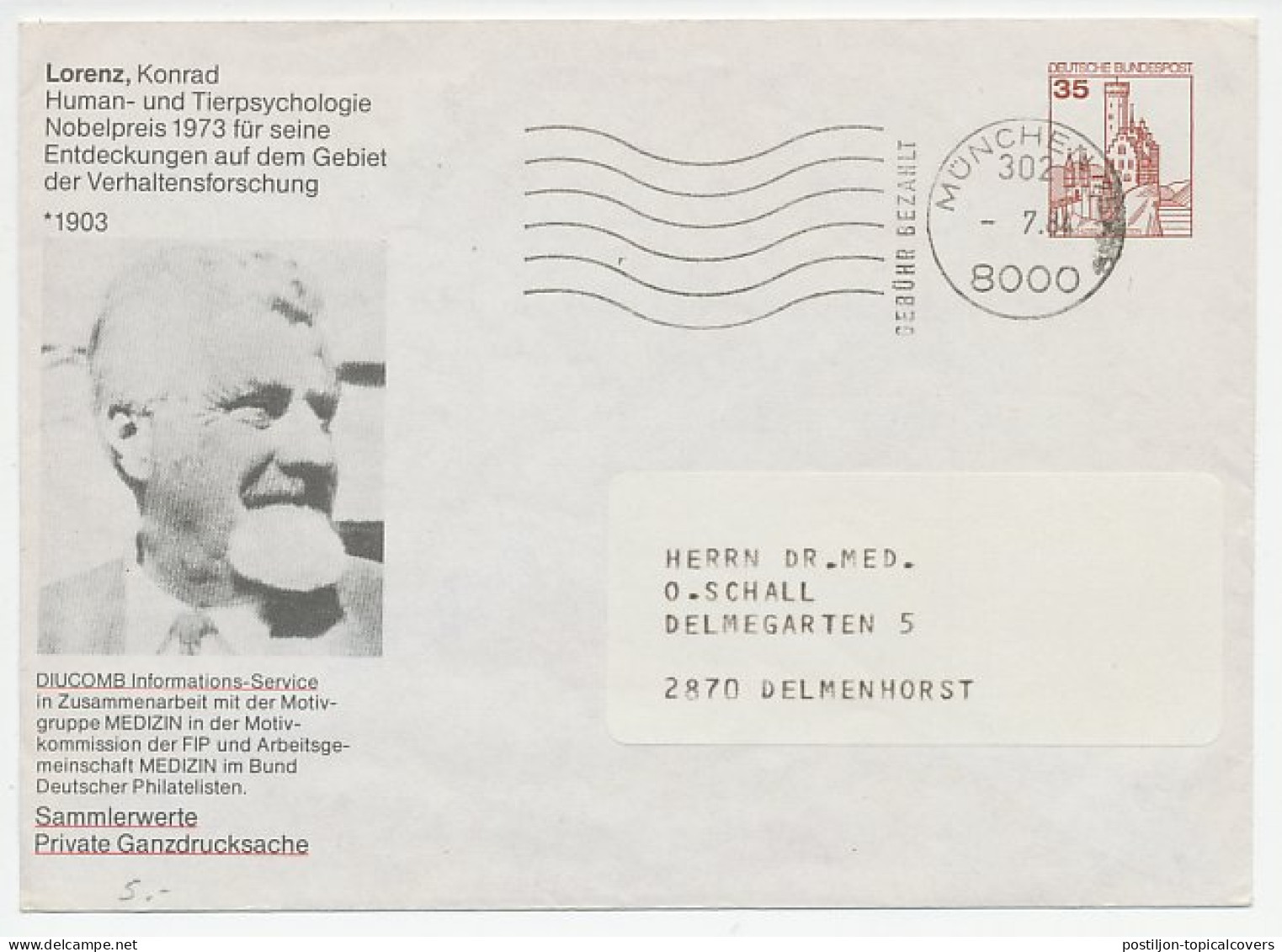 Postal Stationery Germany 1984 Konrad Lorenz - Physiology Or Medicine - Nobel Prize Laureates