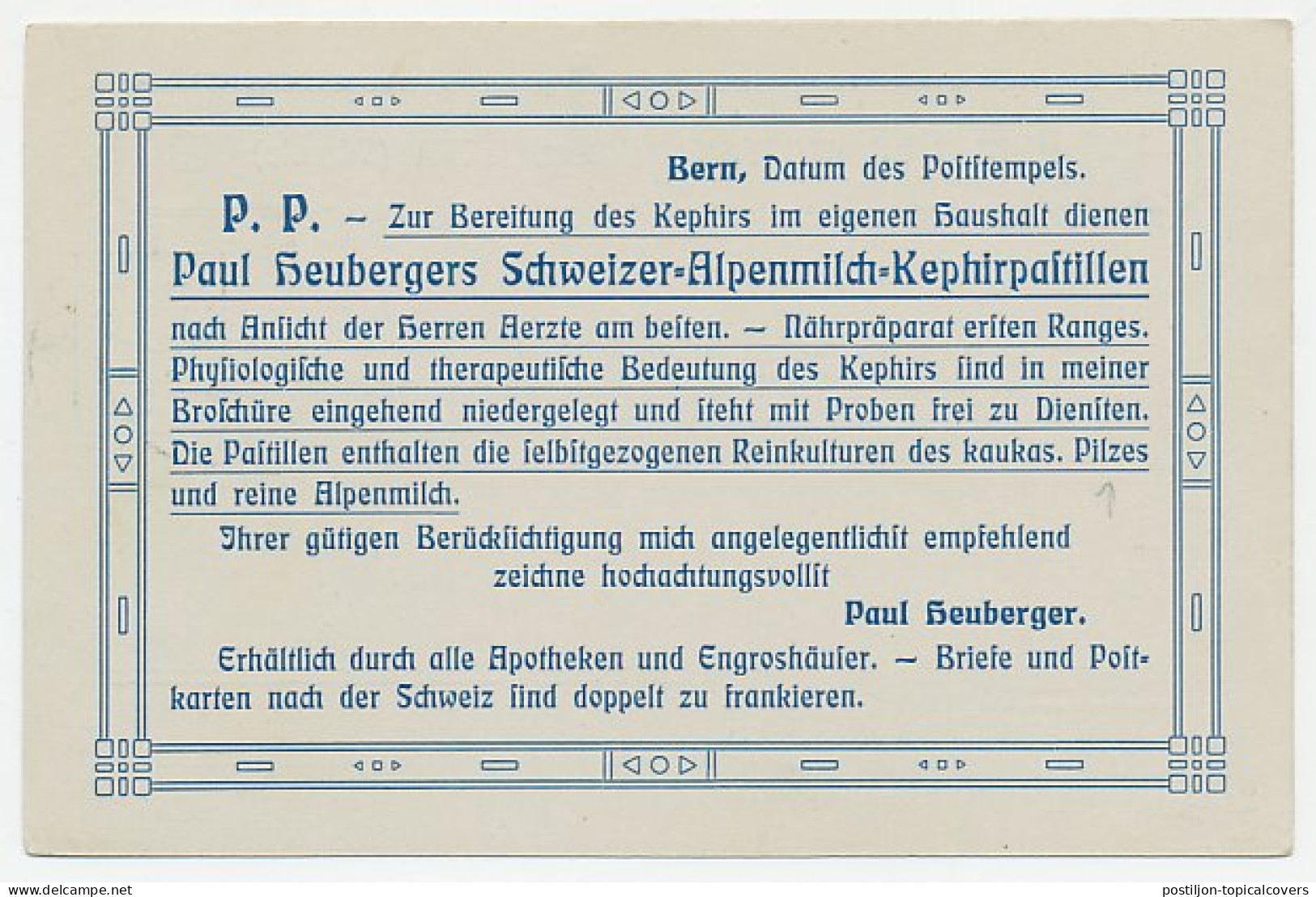 Postal Stationery Switzerland 1909 Kephir Pastilles - Mushroom - Alpine Milk - Mushrooms