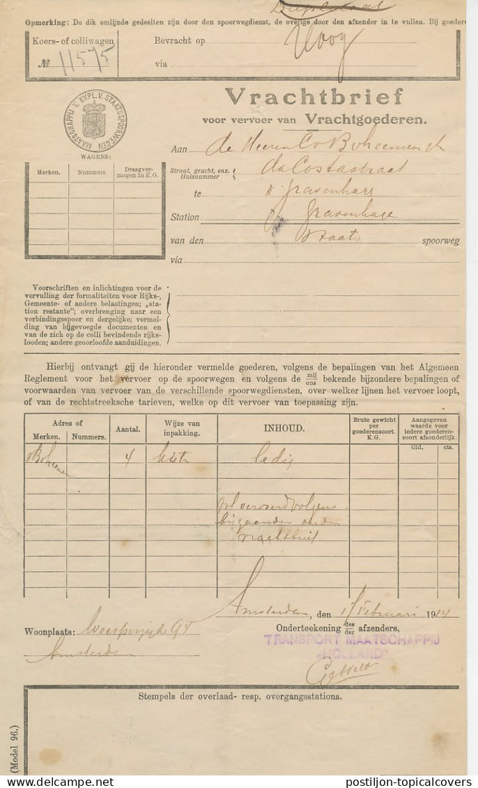 Vrachtbrief NS Amsterdam - Den Haag 1914 - Non Classificati