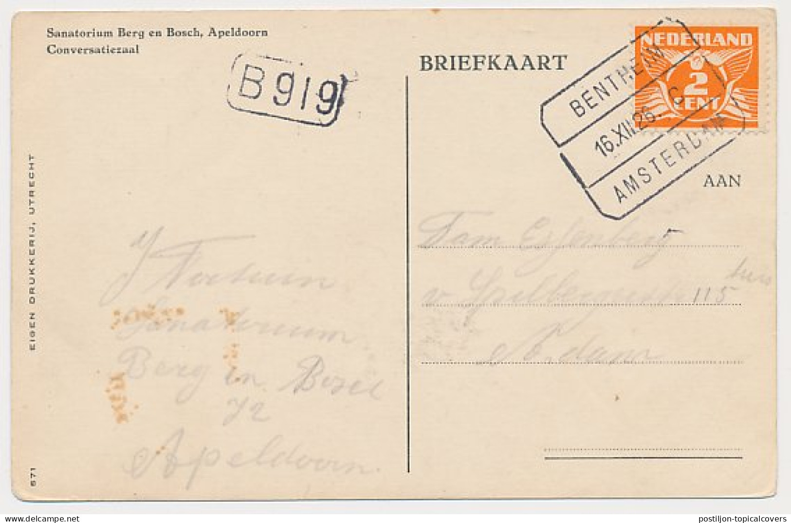 Treinblokstempel : Bentheim - Amsterdam C 1926 ( Apeldoorn ) - Non Classificati