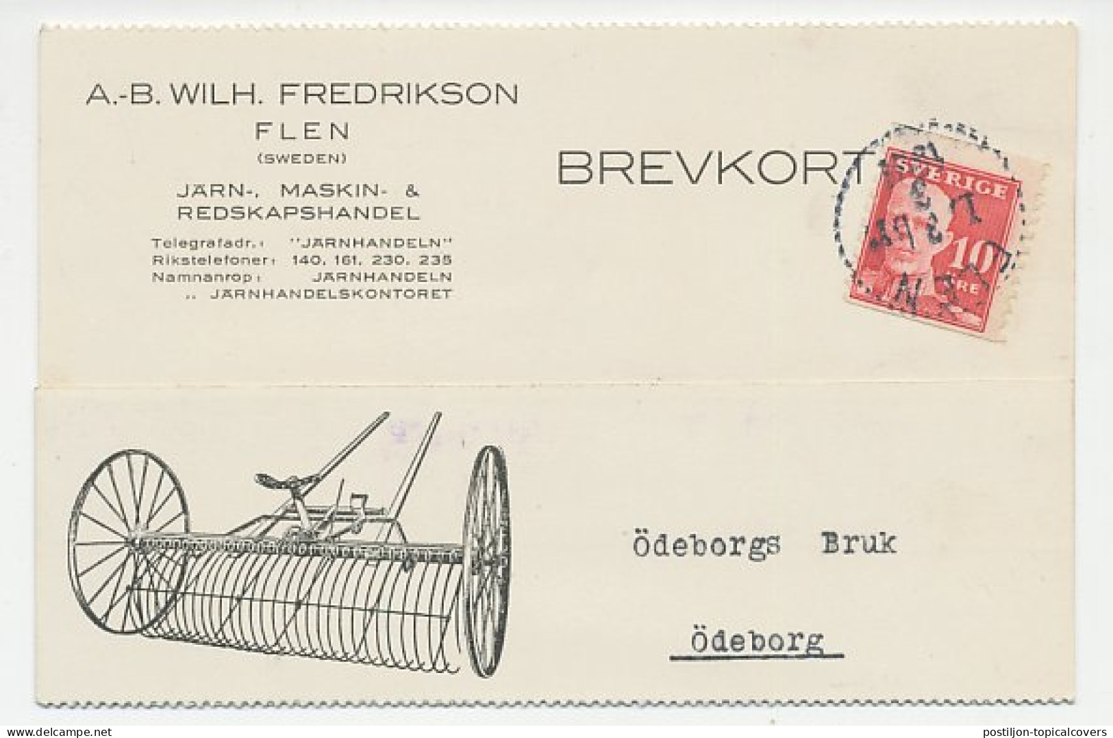 Illustrated Meter Card Sweden 1921 Agricultural Machinery - Agriculture