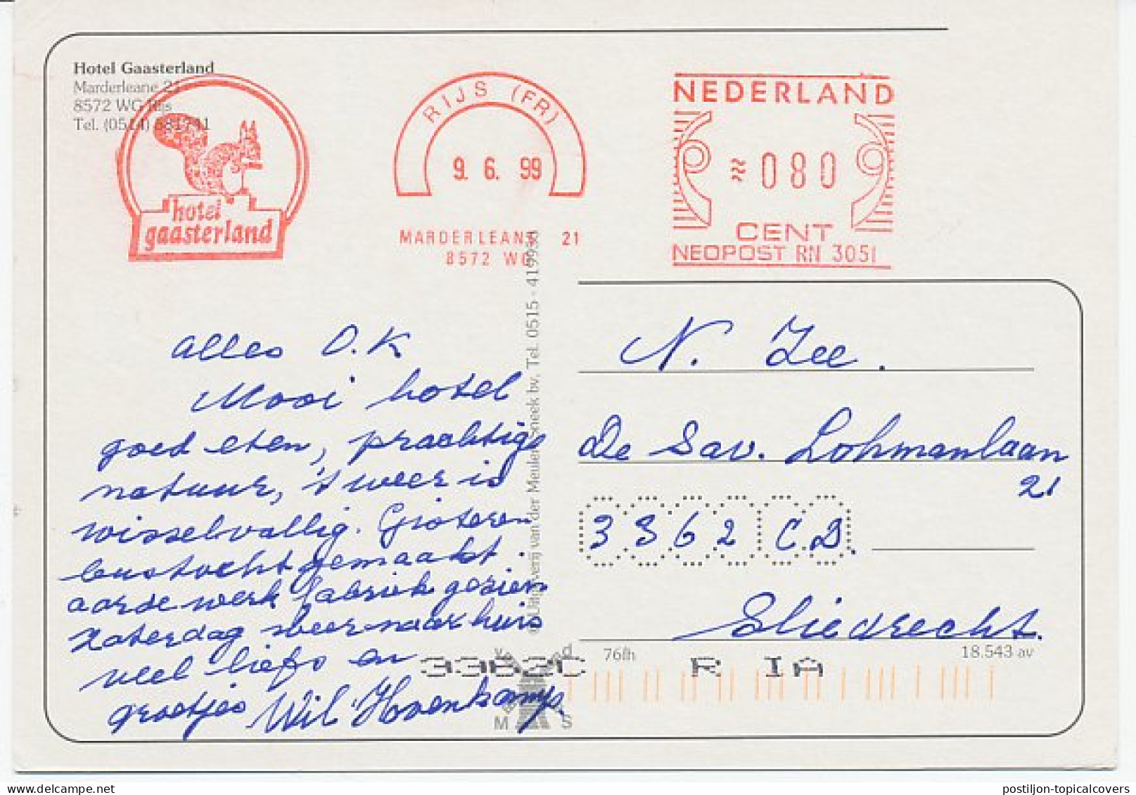 Meter Postcard Netherlands 1999 Squirrel - Other & Unclassified