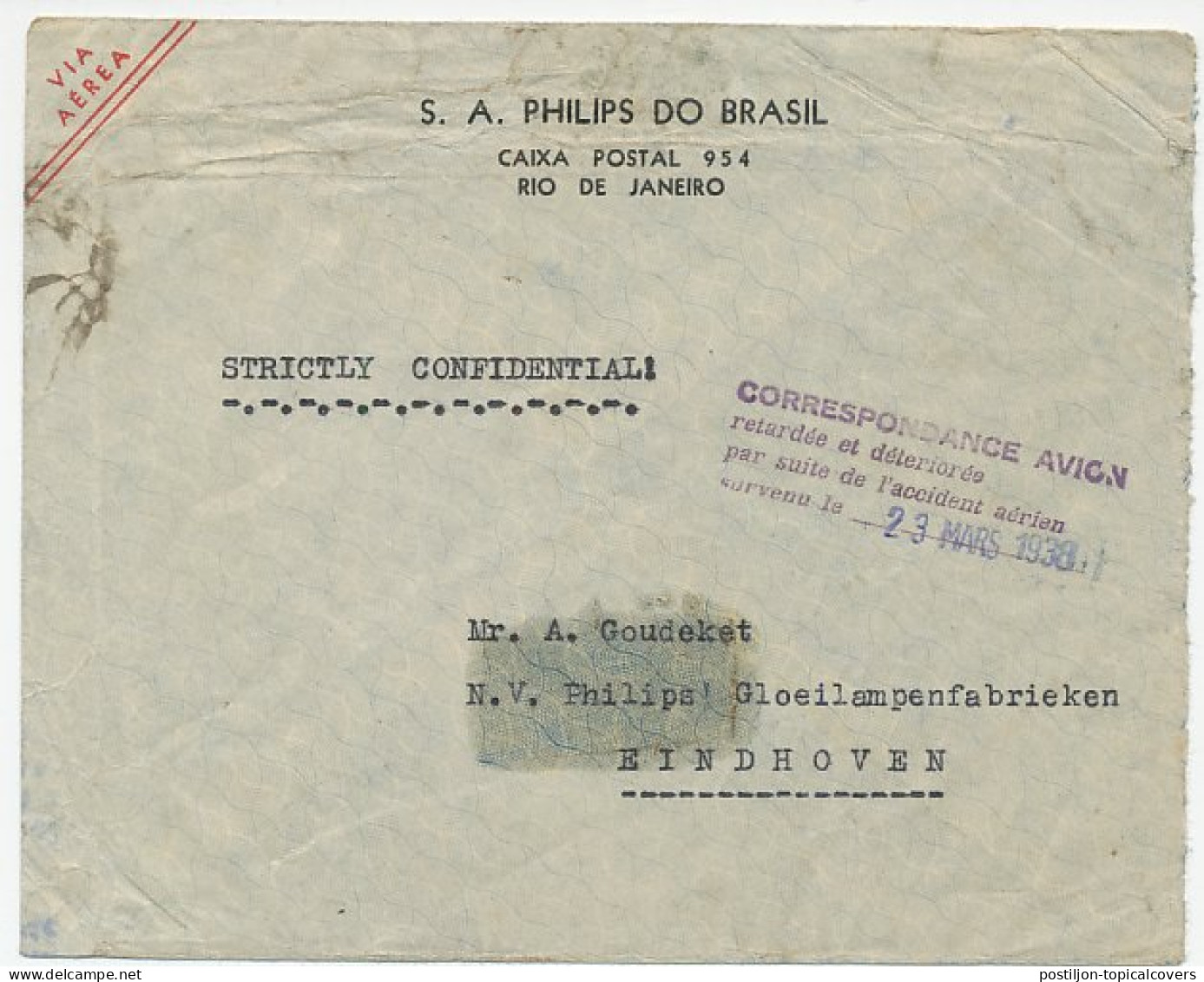 Crash Mail Cover Brazil - Netherlands 1938 Cinq Croix France - Nierinck 380323 A - Non Classificati