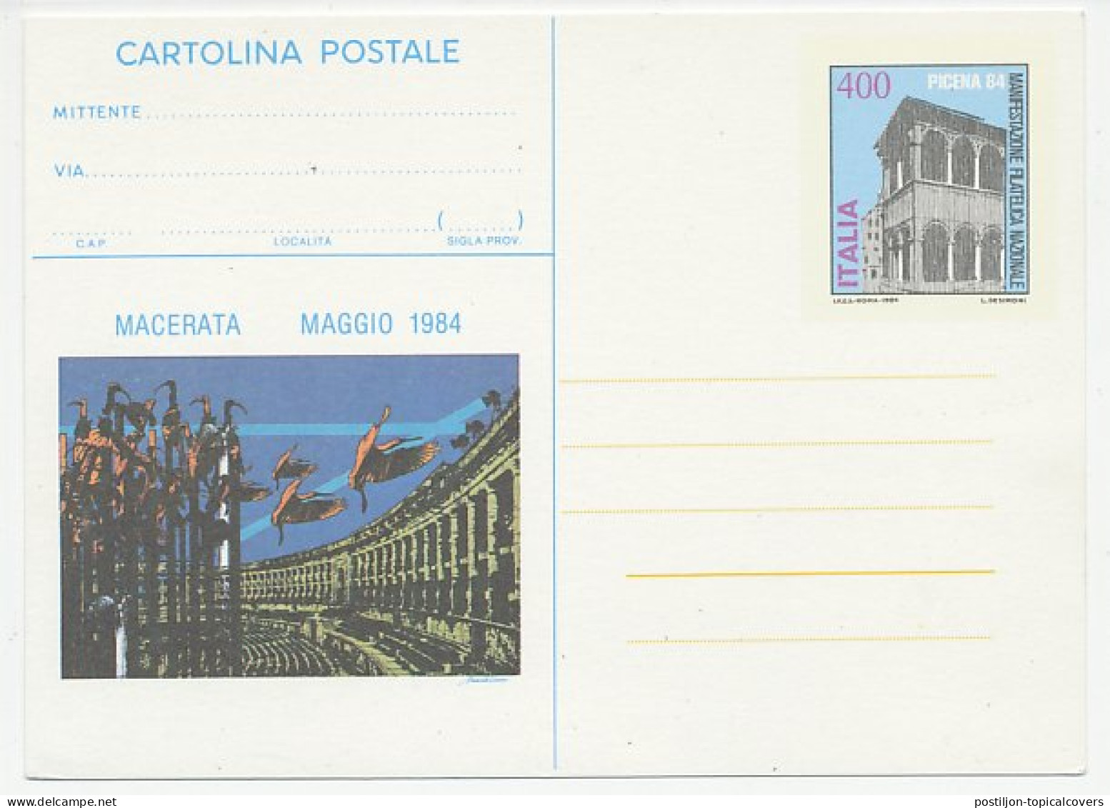 Postal Stationery Italy 1984 Sports Center - Crane Bird - Other & Unclassified