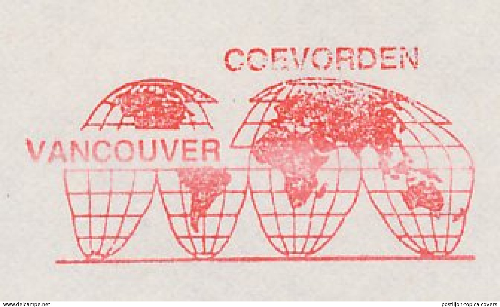 Meter Cover Netherlands 1986 Globe - Map - Vancouver - Coevorden - Geography