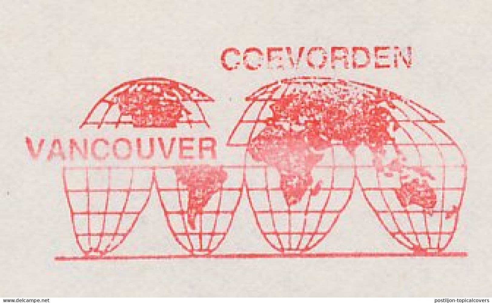 Meter Cover Netherlands 1986 Globe - Map - Vancouver - Coevorden - Geografia