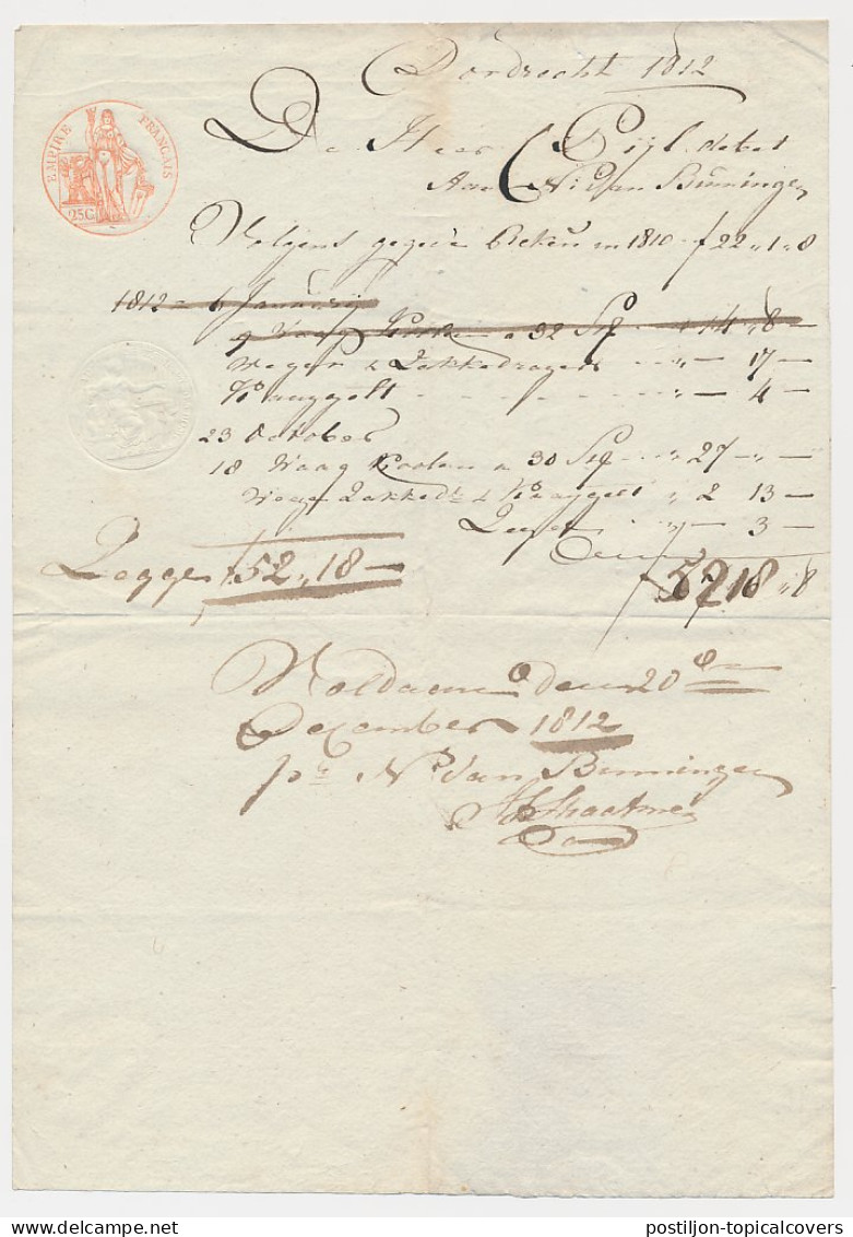 Fiscaal Empire Francais 25 C. Dordrecht 1812 - Revenue Stamps