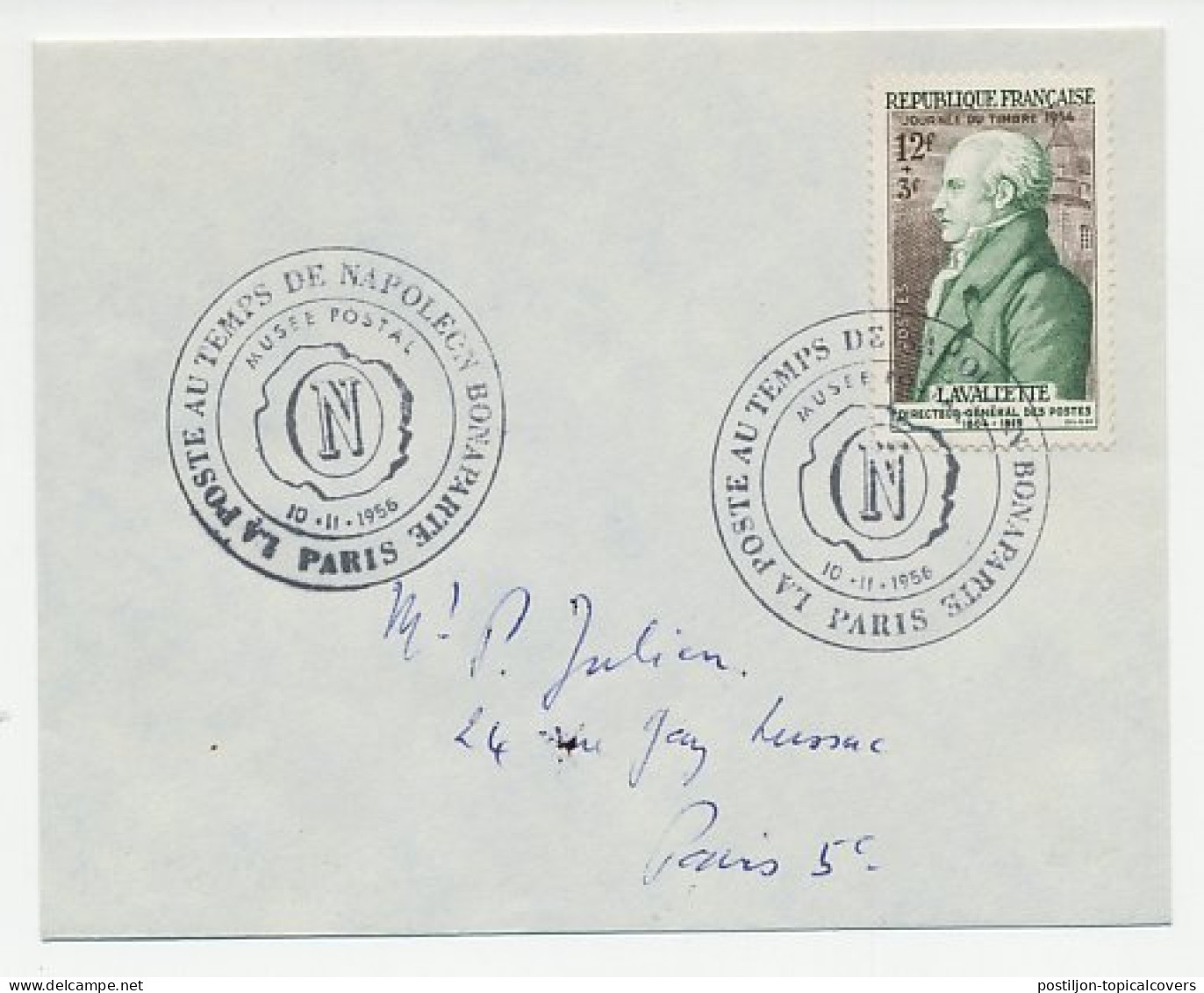 Cover / Postmark France 1956 Antoine Marie Chamans - Postmaster - Napoleon - Andere & Zonder Classificatie