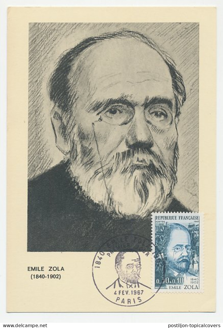 Maximum Card France 1967 Emile Zola - Writer - Schriftsteller