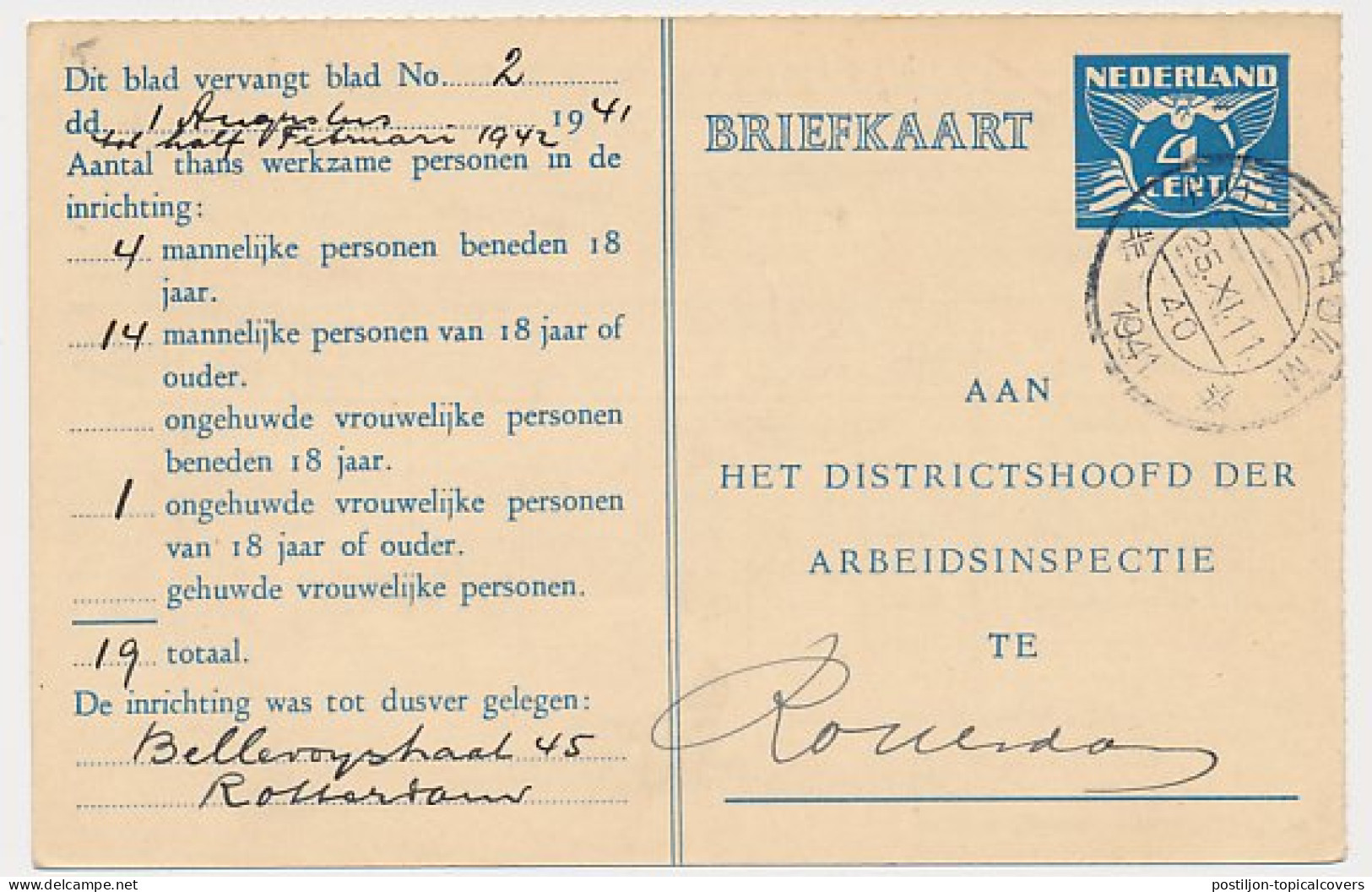 Arbeidslijst G. 18 Locaal Te Rotterdam 1941 - Interi Postali