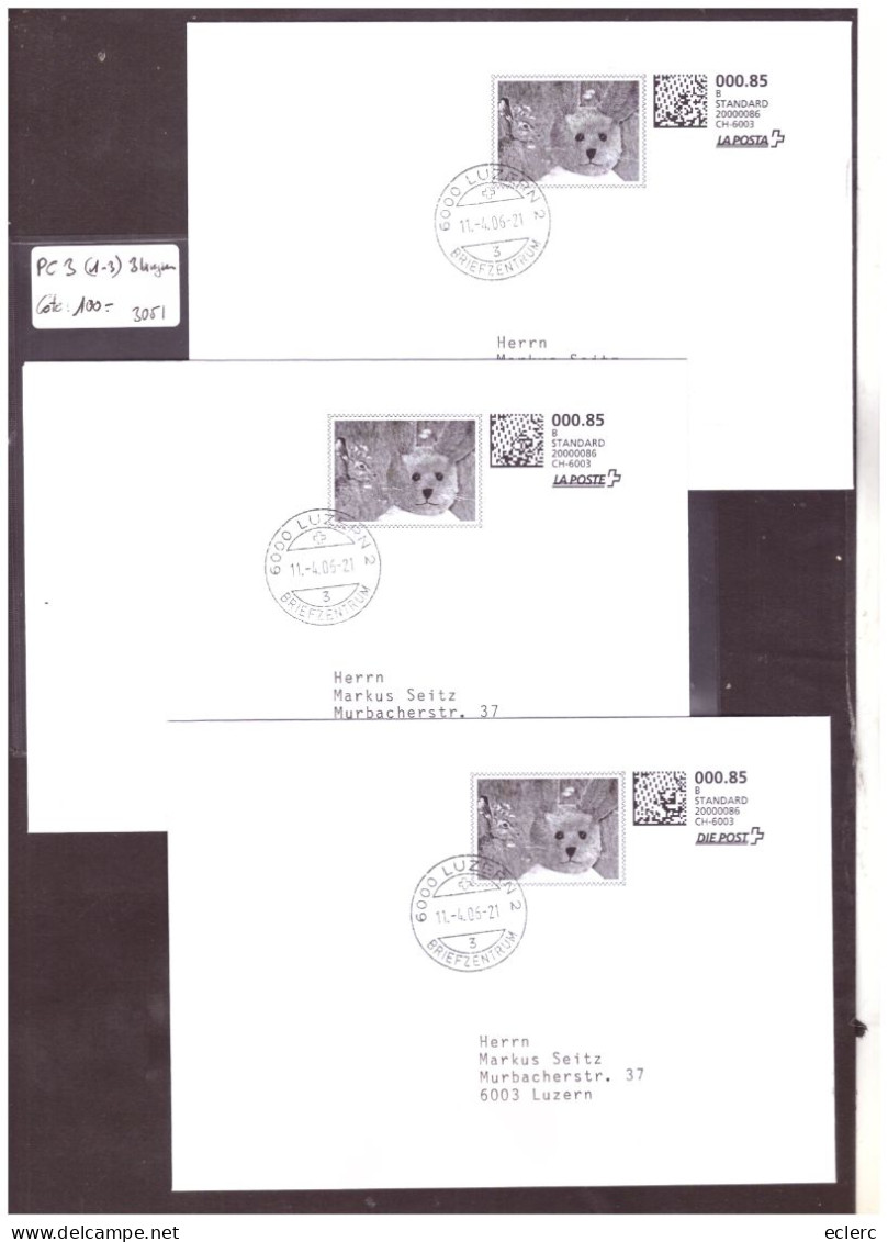 WEB STAMP - TIMBRE Q-CODE - PC 3.1 -  3 ENVELOPPES, 3 LANGUES - COTE 100.- - Timbres D'automates