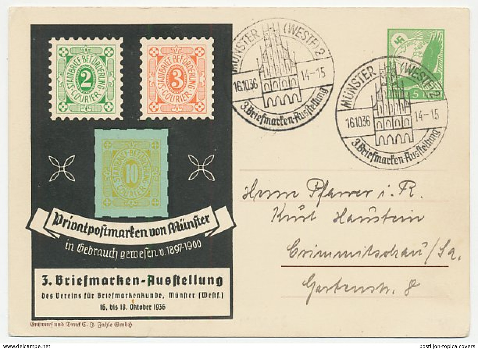 Postal Stationery Germany 1936 Philatelic Exhibition Munster - Local Stamps - Sonstige & Ohne Zuordnung