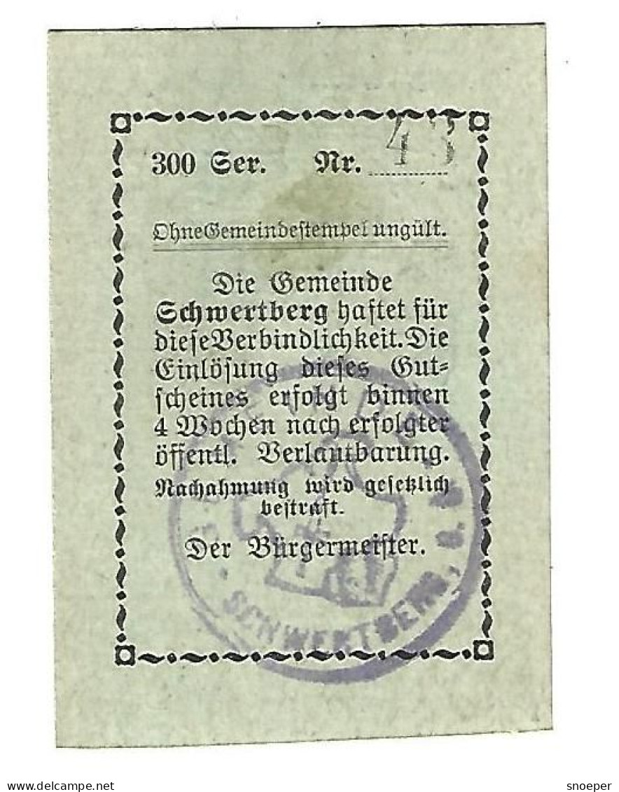 **Austria Notgeld Schwertberg 20 Heller 984.5b 300 Serien  Cat Val 10 Euro - Oesterreich