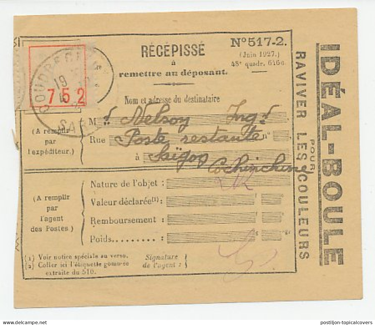 Advertising Receipt Registered Letter France 1929 Chapeau - Hat - Fabrics - Colors - Kostüme