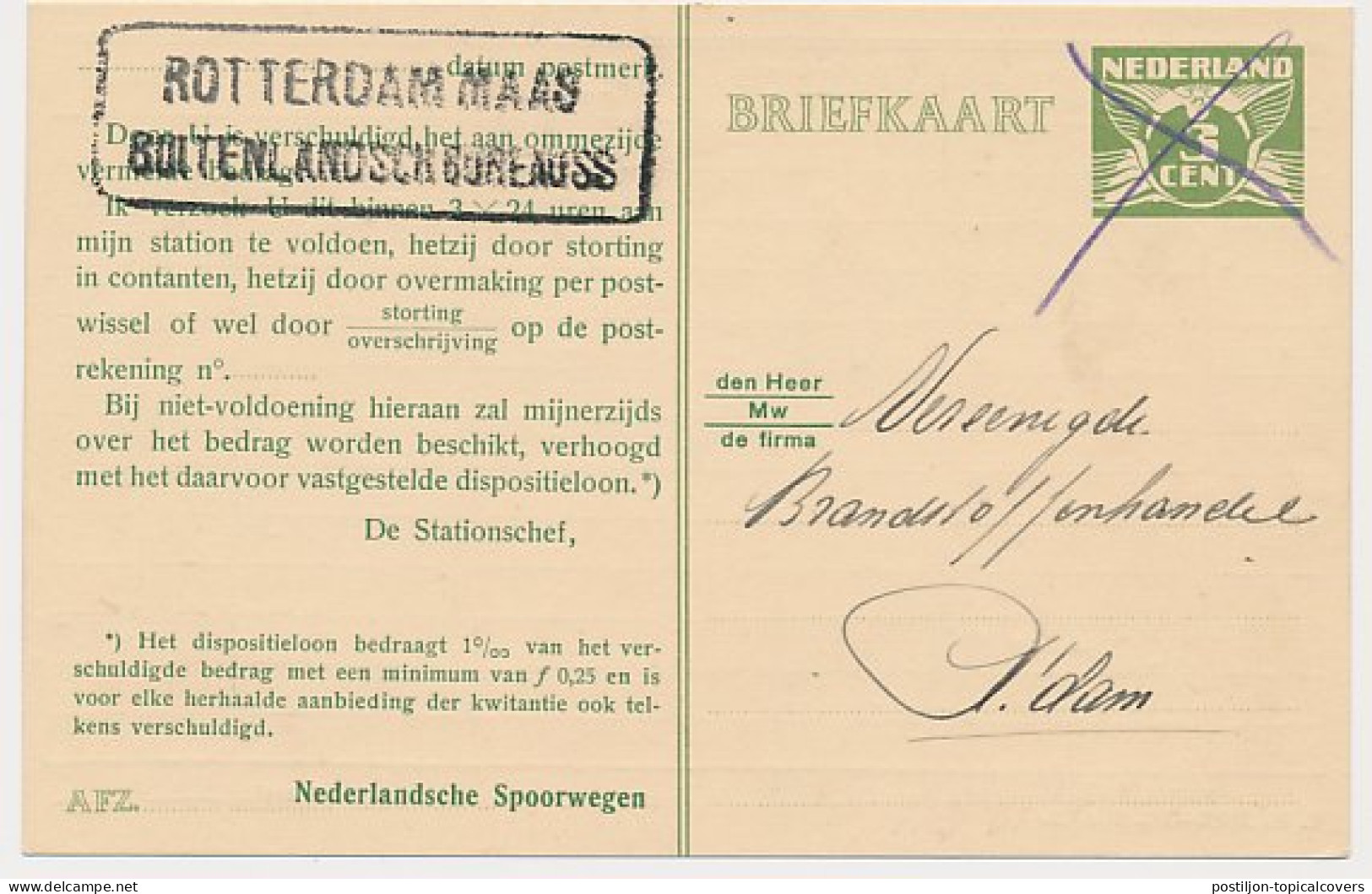 Spoorwegbriefkaart G. NS222 W - Locaal Te Rotterdam  - Postwaardestukken