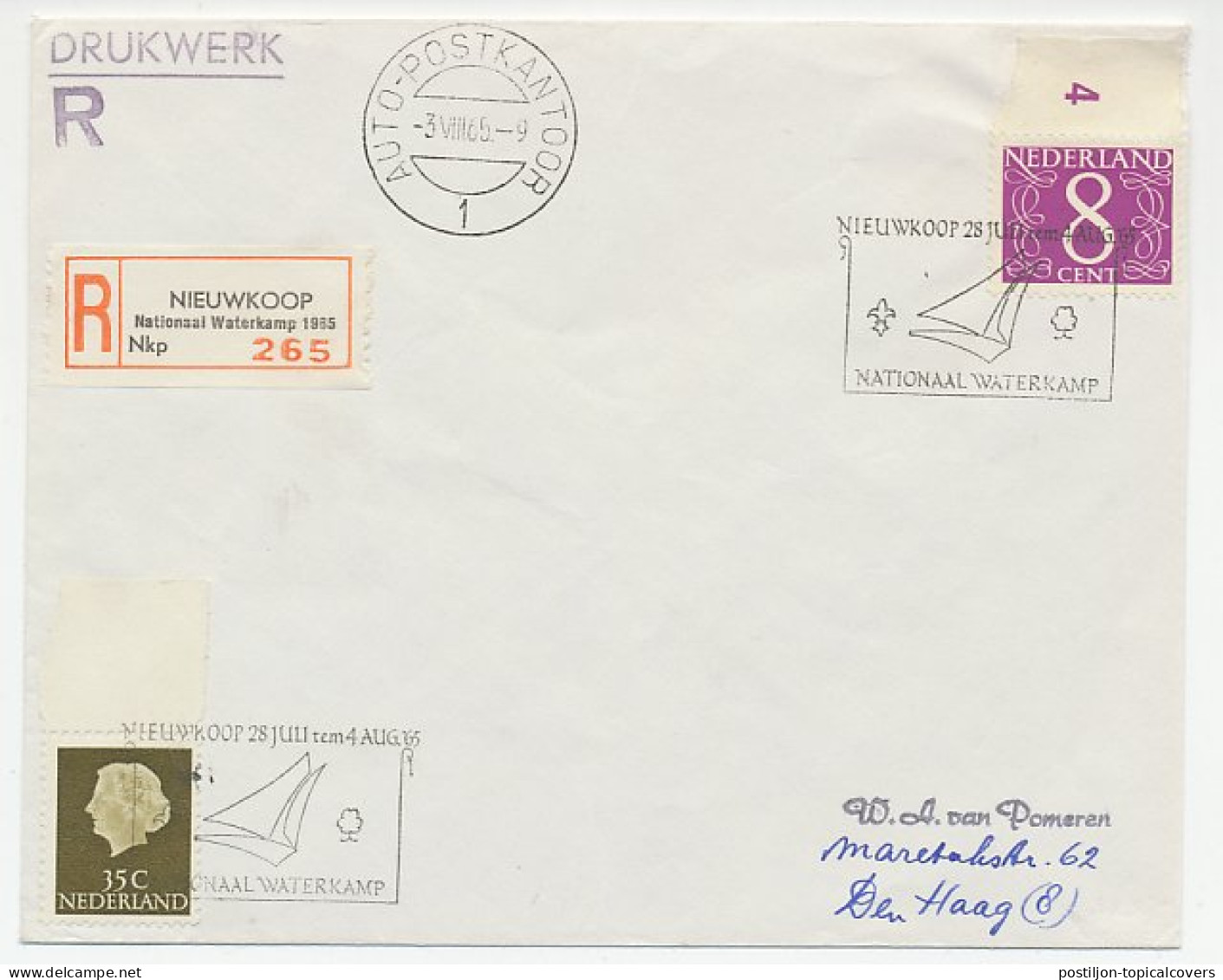 Registered Cover / Special R Label Netherlands 1965 Scouting - Water Camp Nieuwkoop - Otros & Sin Clasificación