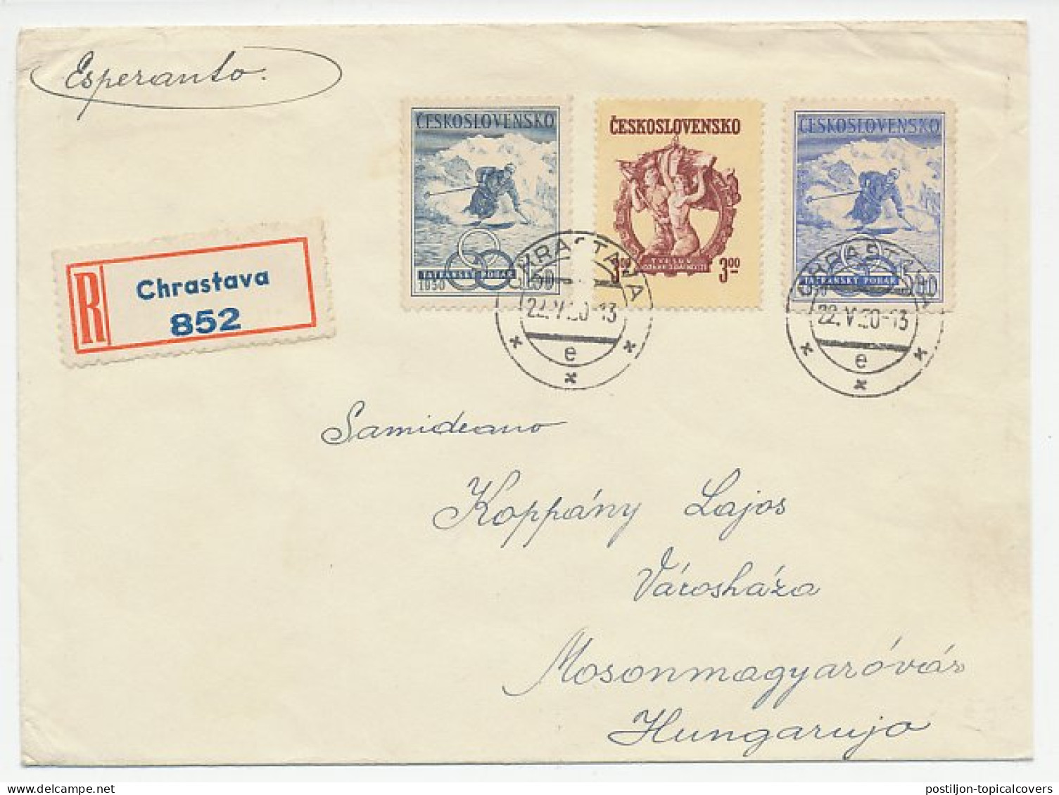 Registered Cover / Postmark Czechoslovakia 1950 Skiing - Winter (Varia)