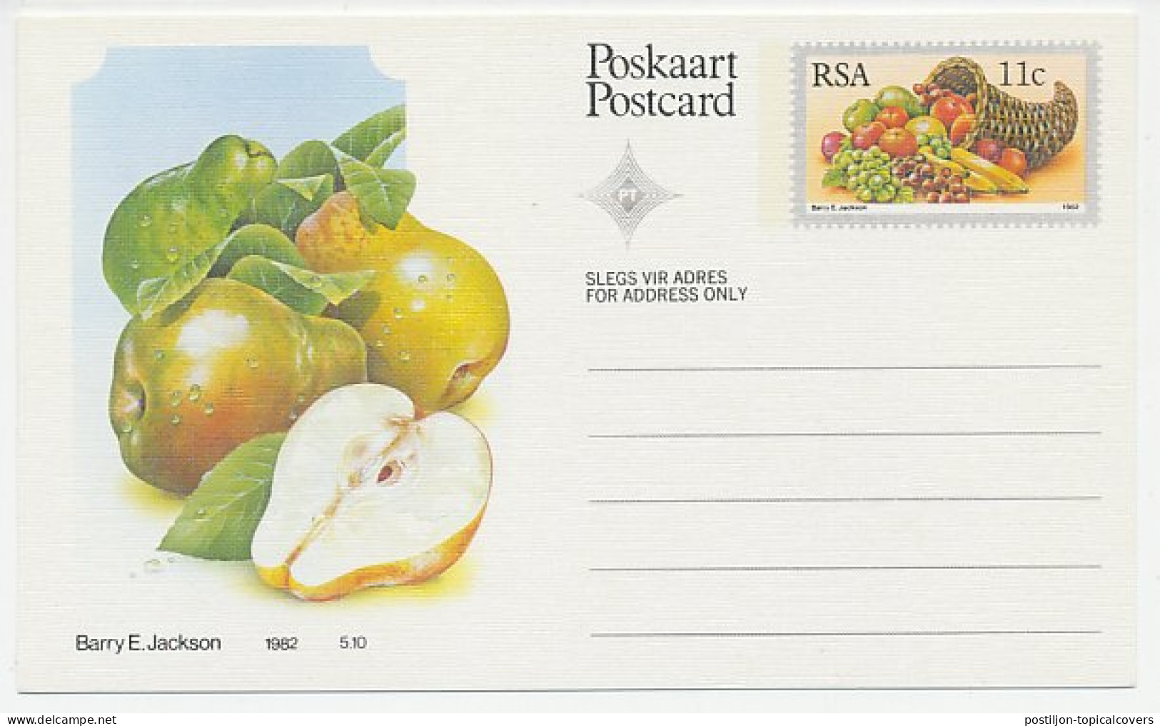 Postal Stationery Republic Of South Africa 1982 Pear - Fruits