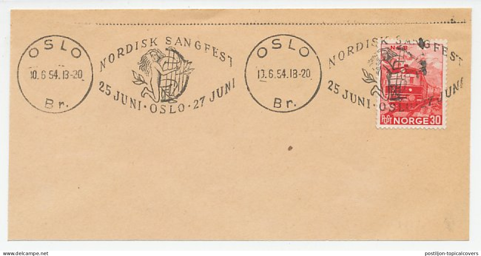 Postmark Norway 1954 Harp - Nordic Song Fest - Musique