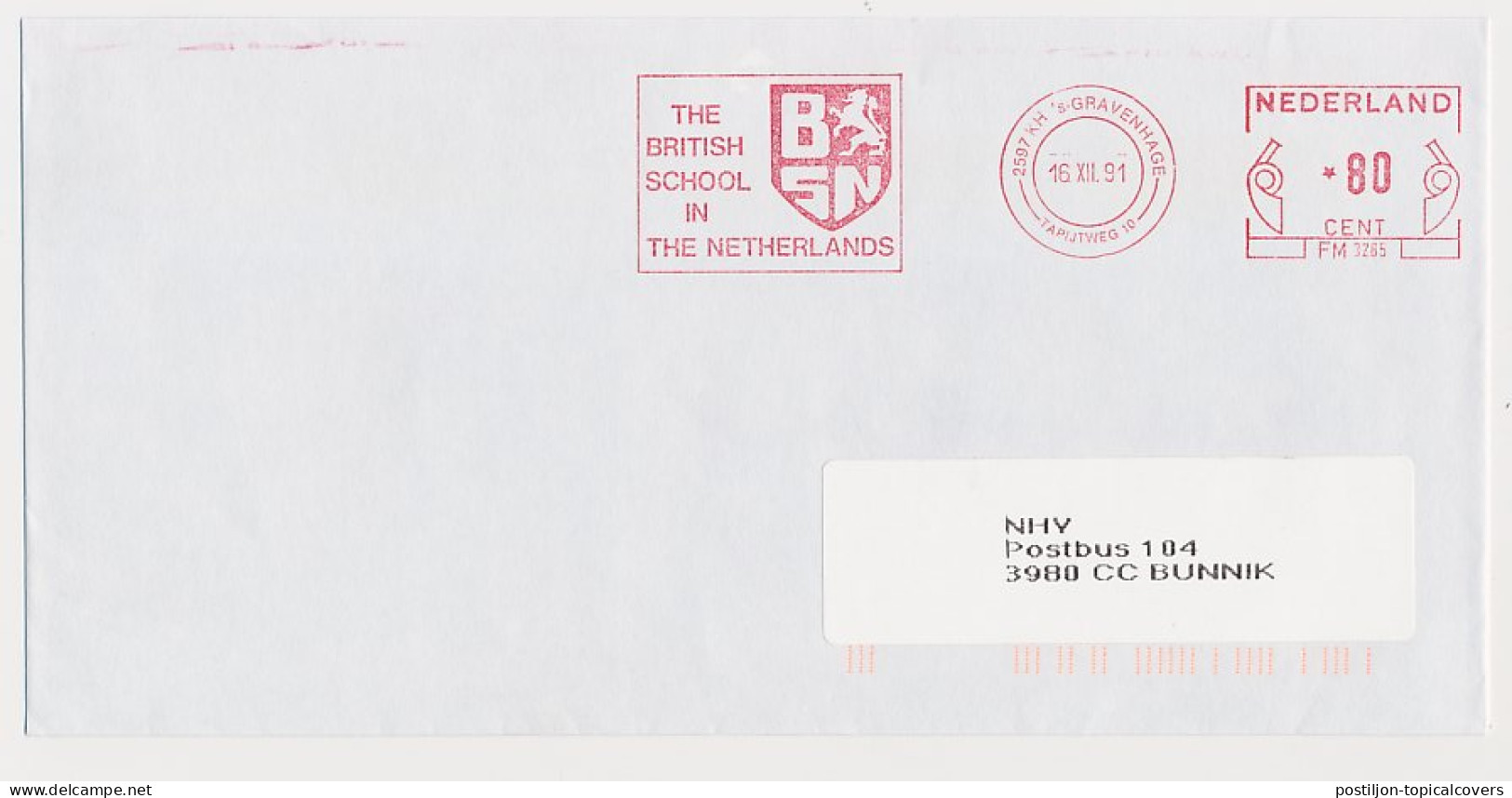 Meter Cover Netherlands 1991 The British School In The Netherlands - Non Classificati