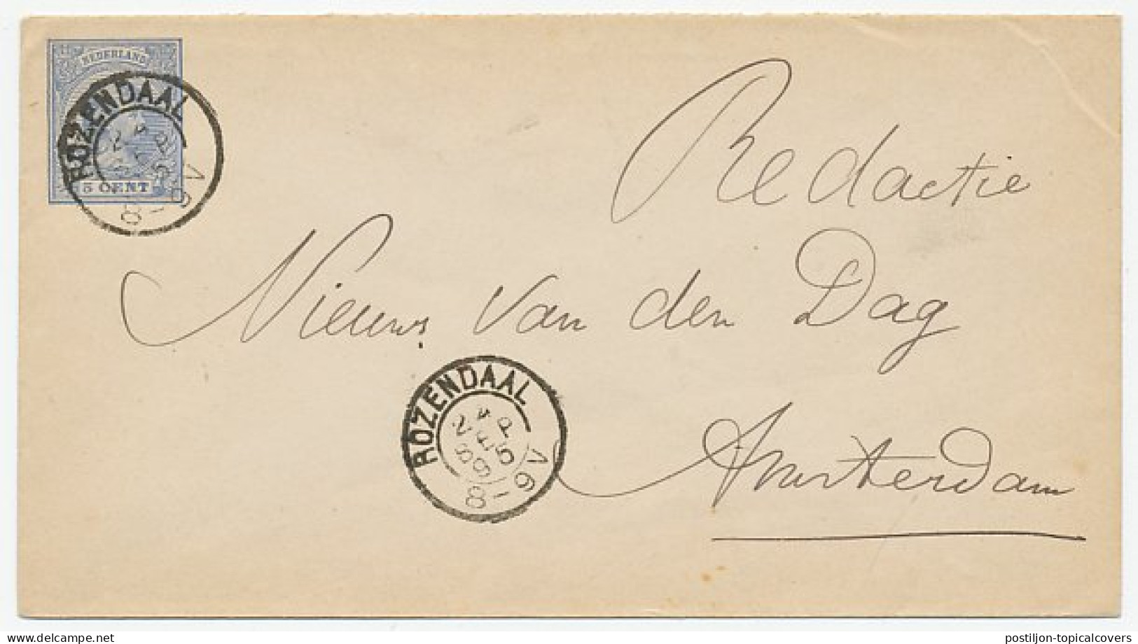 Envelop G. 5 Rozendaal - Amsterdam 1895 - Postwaardestukken