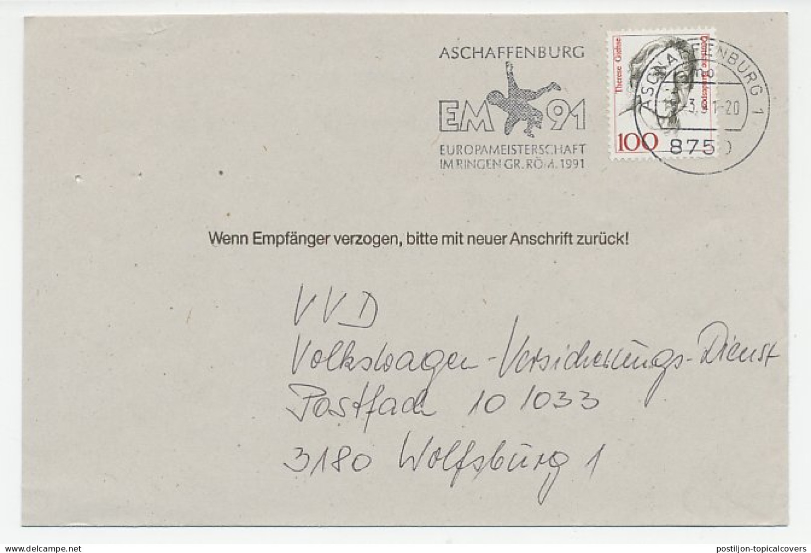 Cover / Postmark Germany 1991 Wrestling - European Championship - Other & Unclassified