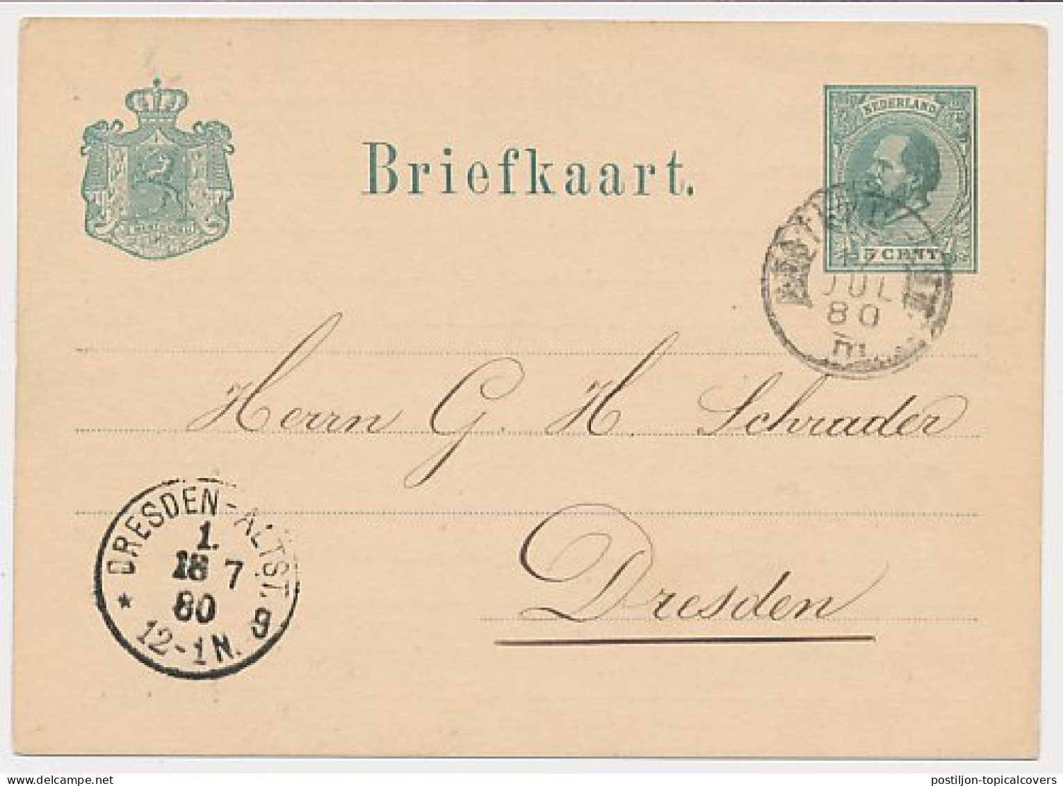 Briefkaart G. 16 Particulier Bedrukt Amsterdam - Duitsland 1880 - Postal Stationery