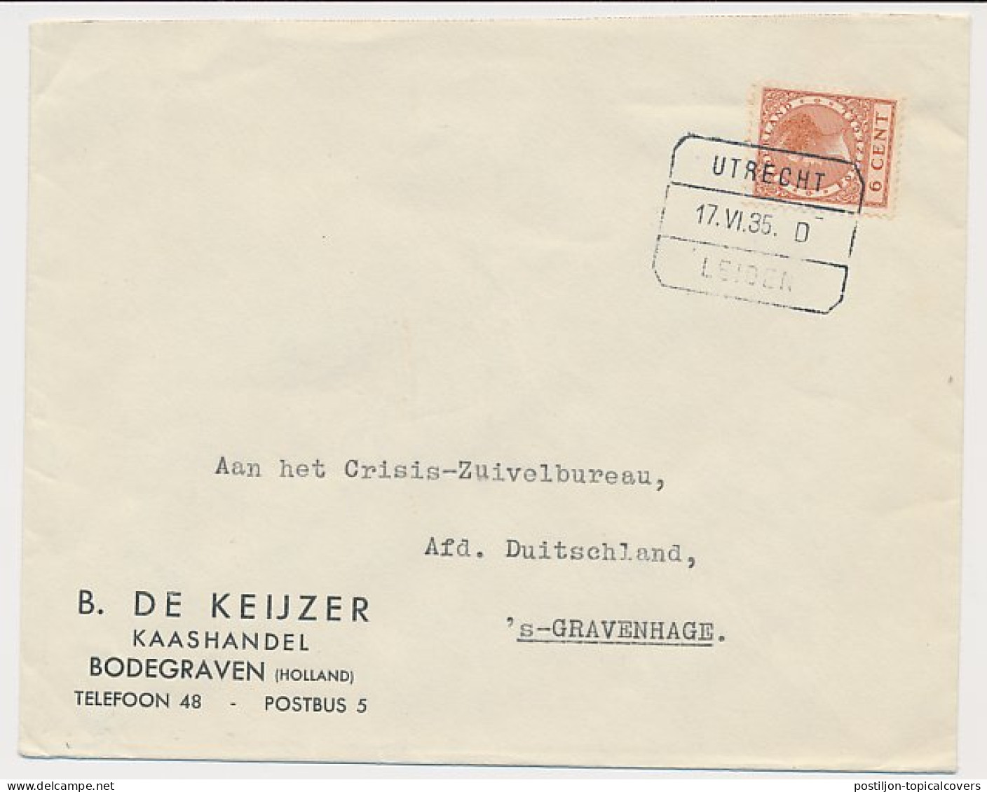 Treinblokstempel : Utrecht - Leiden D 1935 ( Bodegraven ) - Unclassified