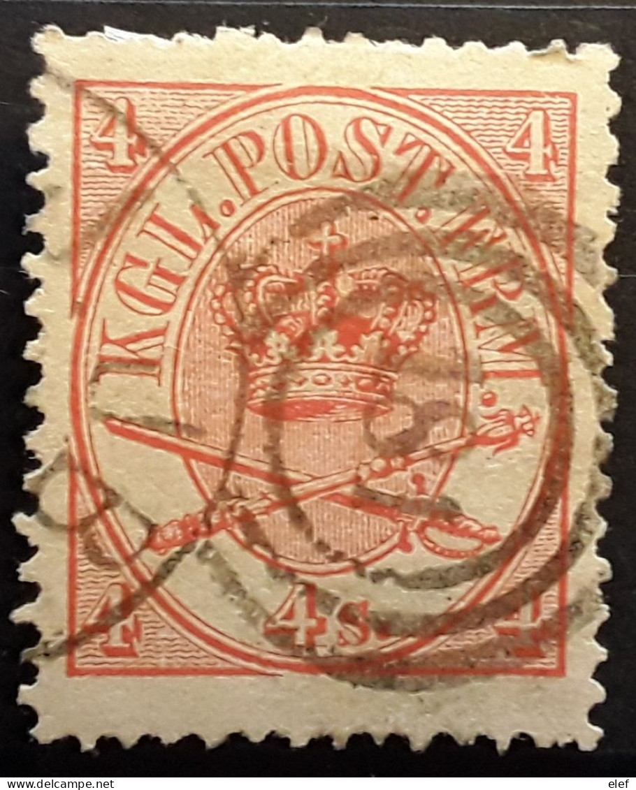 DANMARK DANEMARK 1864, Yvert No 13, 4 S Rouge Obl  Chiffre 181 Dans Cercles Concentriques + Cachet à Date   , TB - Usati