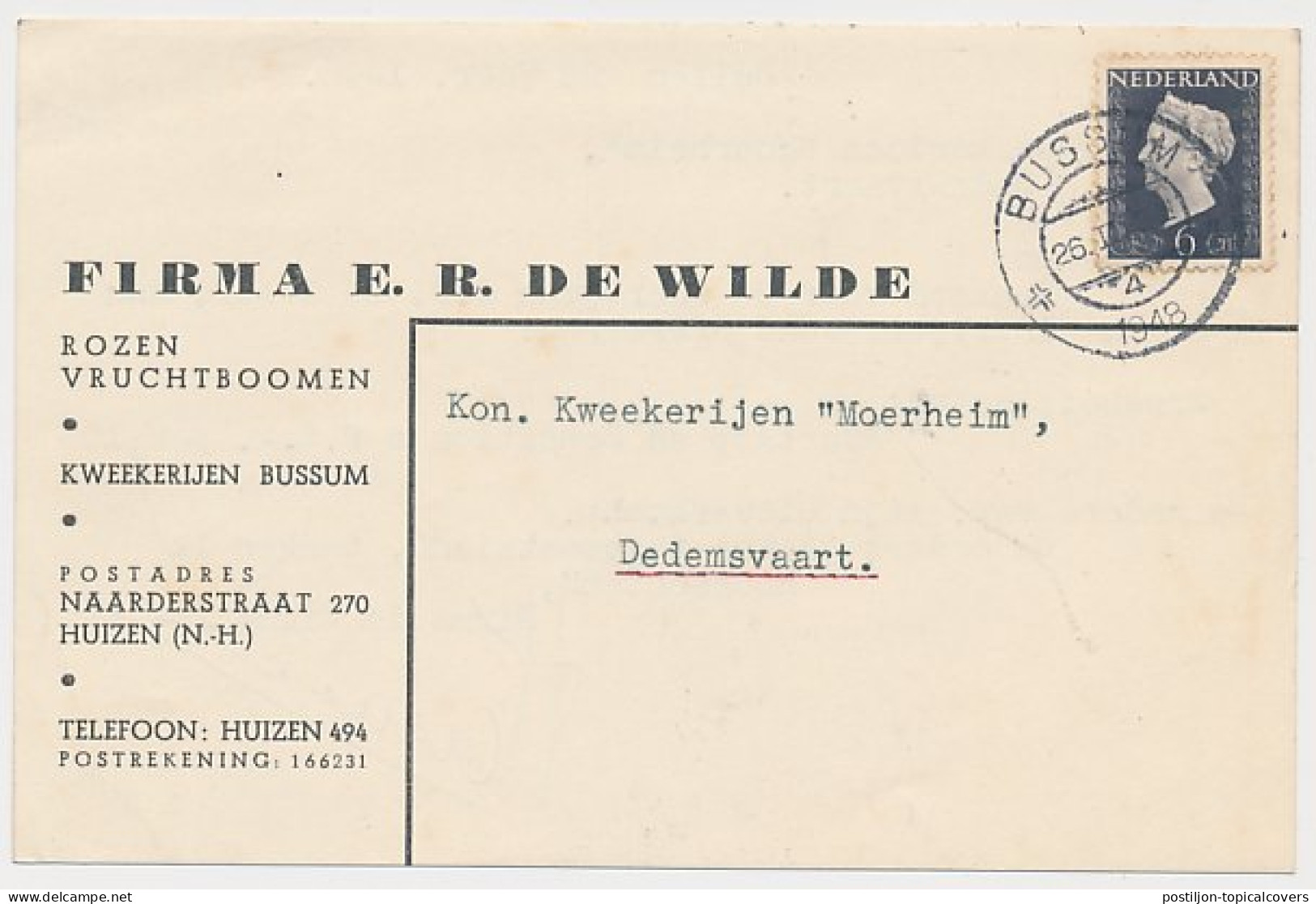 Firma Briefkaart Bussum 1948 - Rozen - Vruchtbomen - Kweekerij - Non Classés
