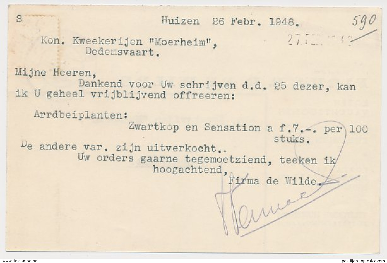 Firma Briefkaart Bussum 1948 - Rozen - Vruchtbomen - Kweekerij - Unclassified