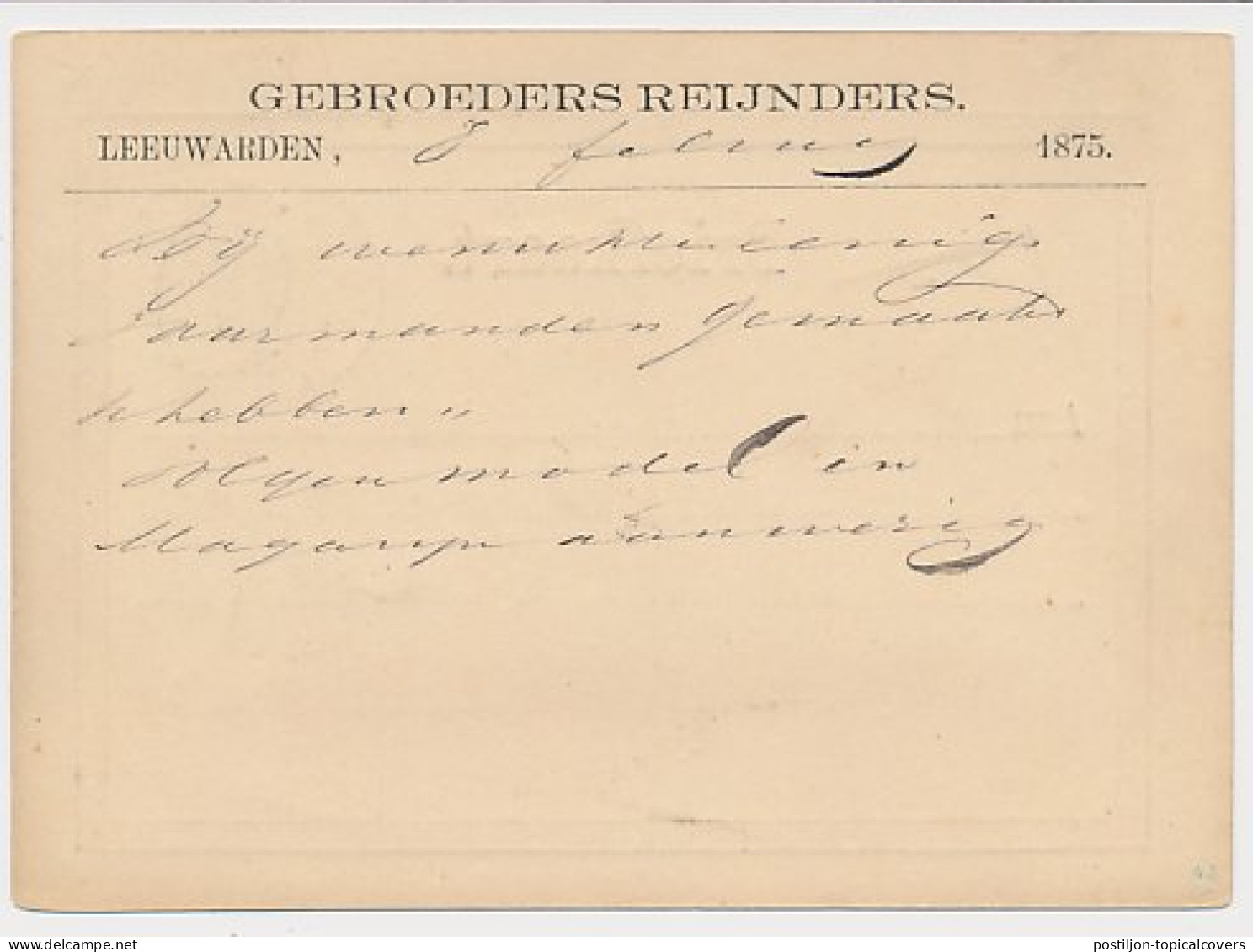 Briefkaart G. 7 Particulier Bedrukt Leeuwarden 1875 - Postal Stationery