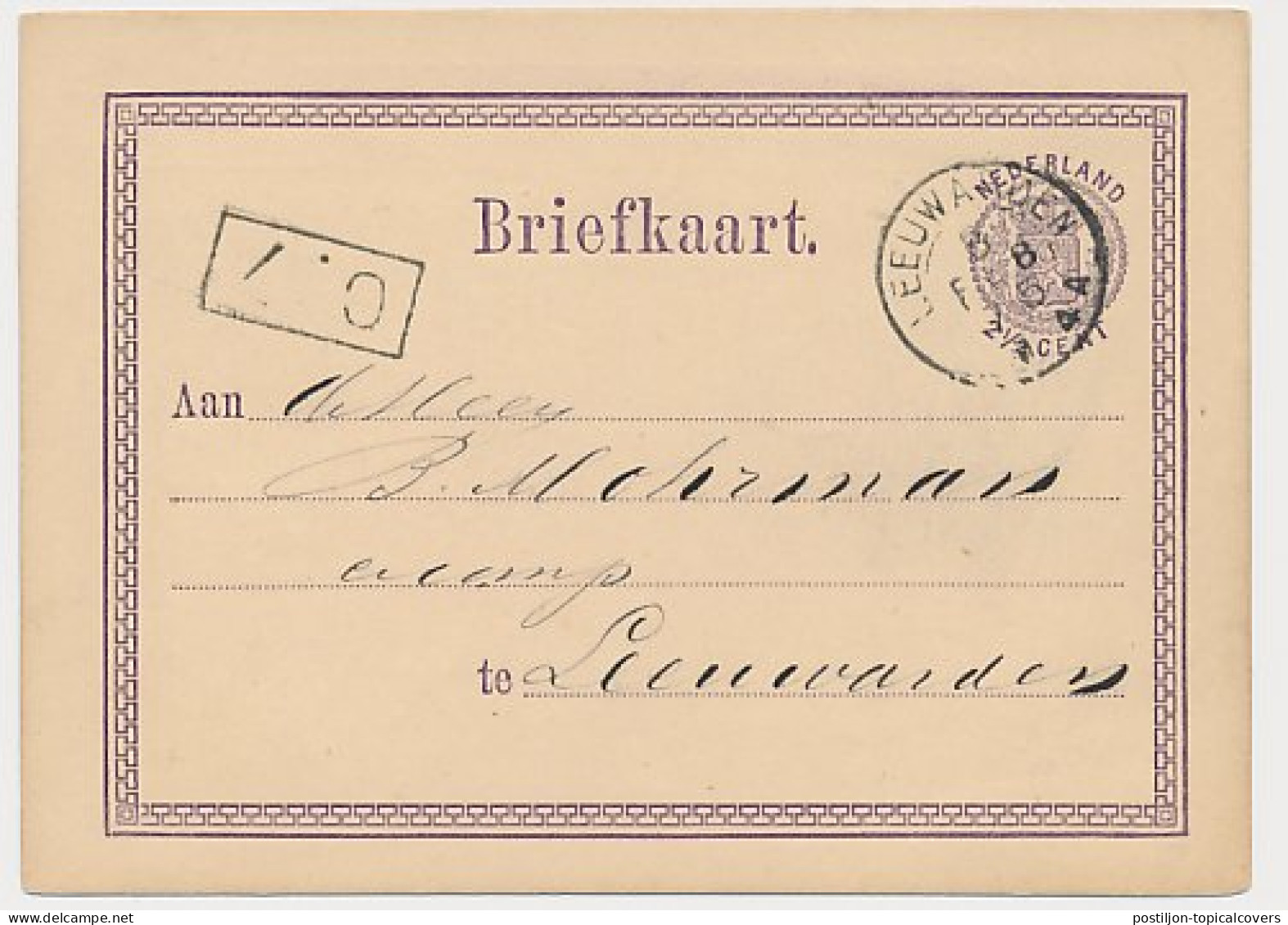 Briefkaart G. 7 Particulier Bedrukt Leeuwarden 1875 - Entiers Postaux