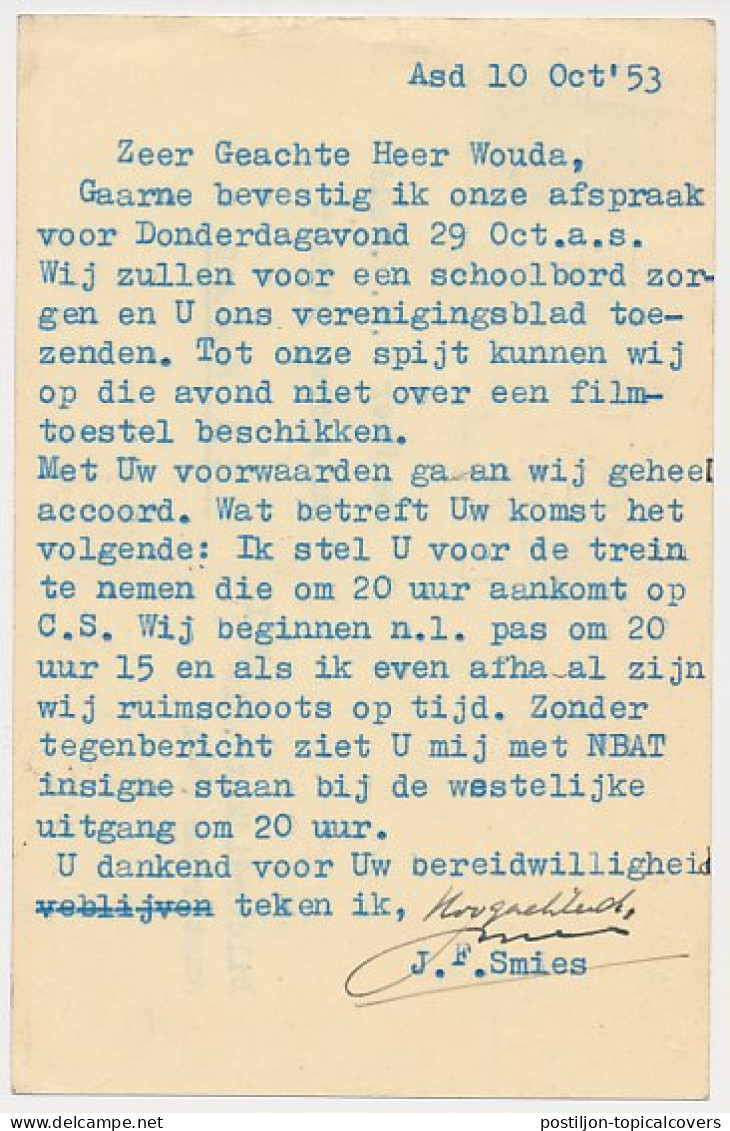 Briefkaart G. 300 / Bijfrankering Amsterdam - Den Haag 1953 - Material Postal