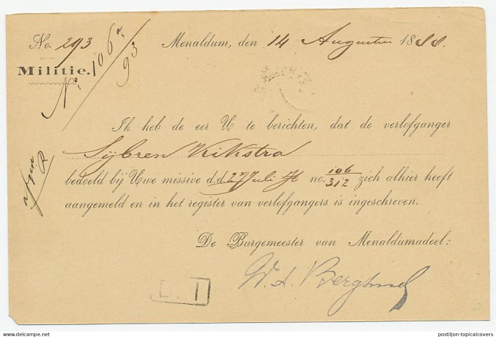 Kleinrondstempel Menaldum 1888 - Zonder Classificatie