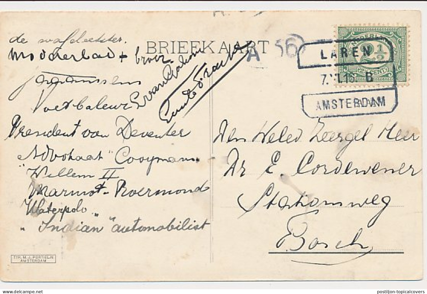 Treinblokstempel : Laren - Amsterdam B 1916 ( Muiden ) - Unclassified