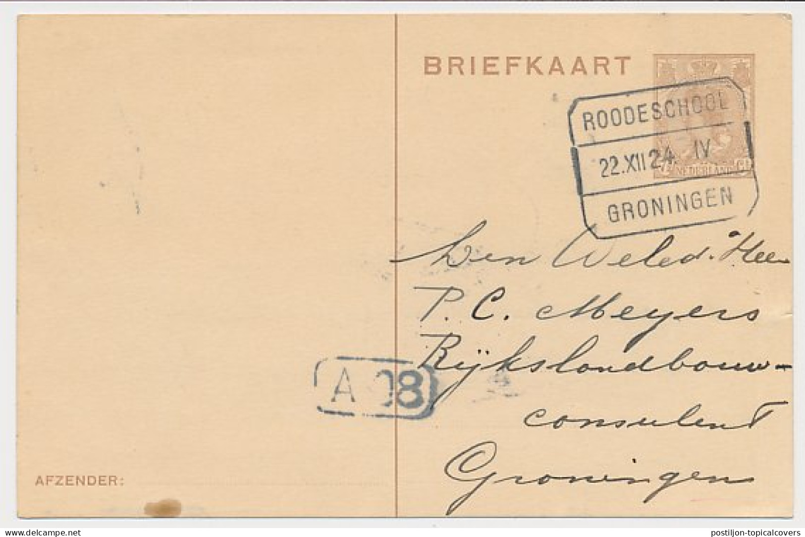 Treinblokstempel : Roodeschool - Groningen IV 1924 ( Usquert ) - Unclassified