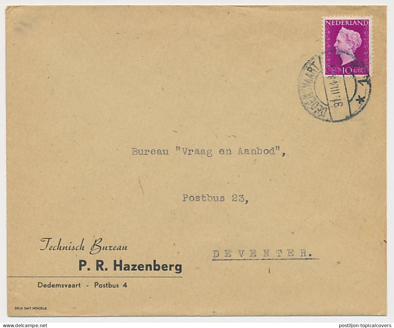 Firma Envelop Dedemsvaart 1948 - Technisch Bureau - Zonder Classificatie