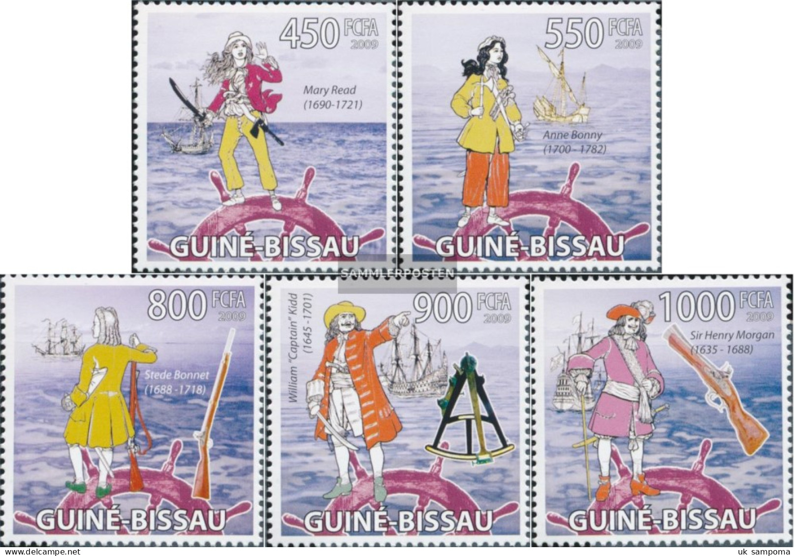 Guinea-Bissau 4498-4502 (complete. Issue) Unmounted Mint / Never Hinged 2009 Pirates And Vessels - Guinea-Bissau