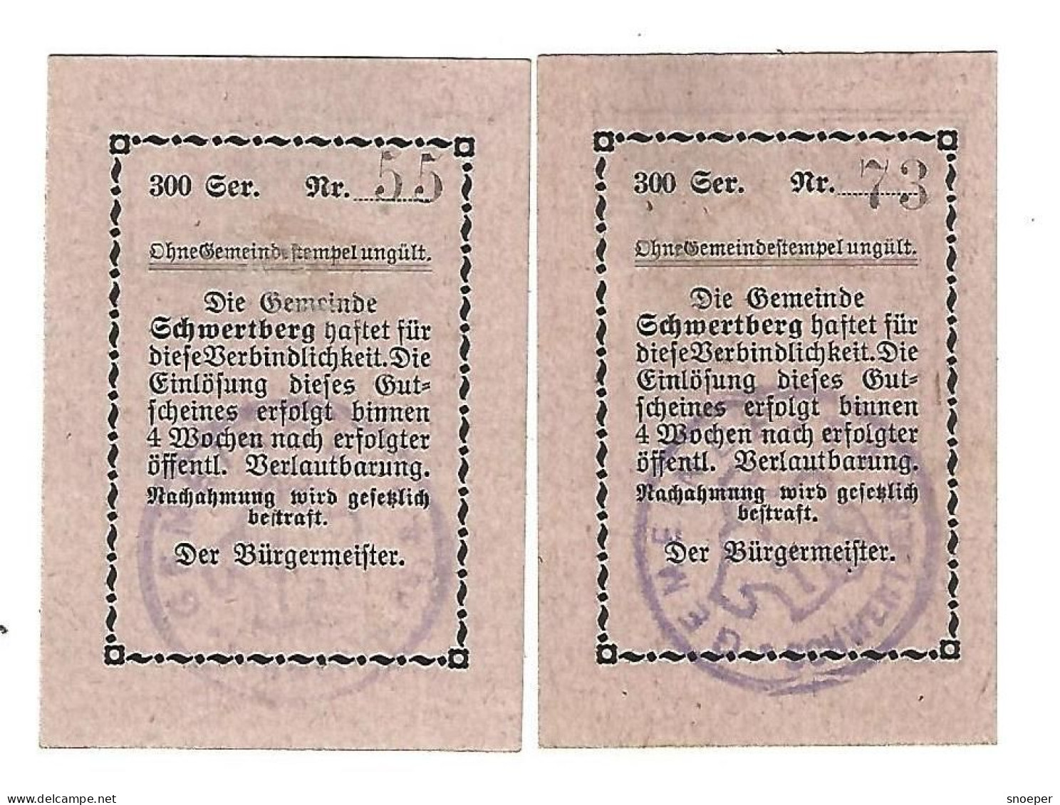 **Austria Notgeld Schwertberg 30+50 Heller 984.5b 300 Serien  Cat Val 20 Euro - Oesterreich