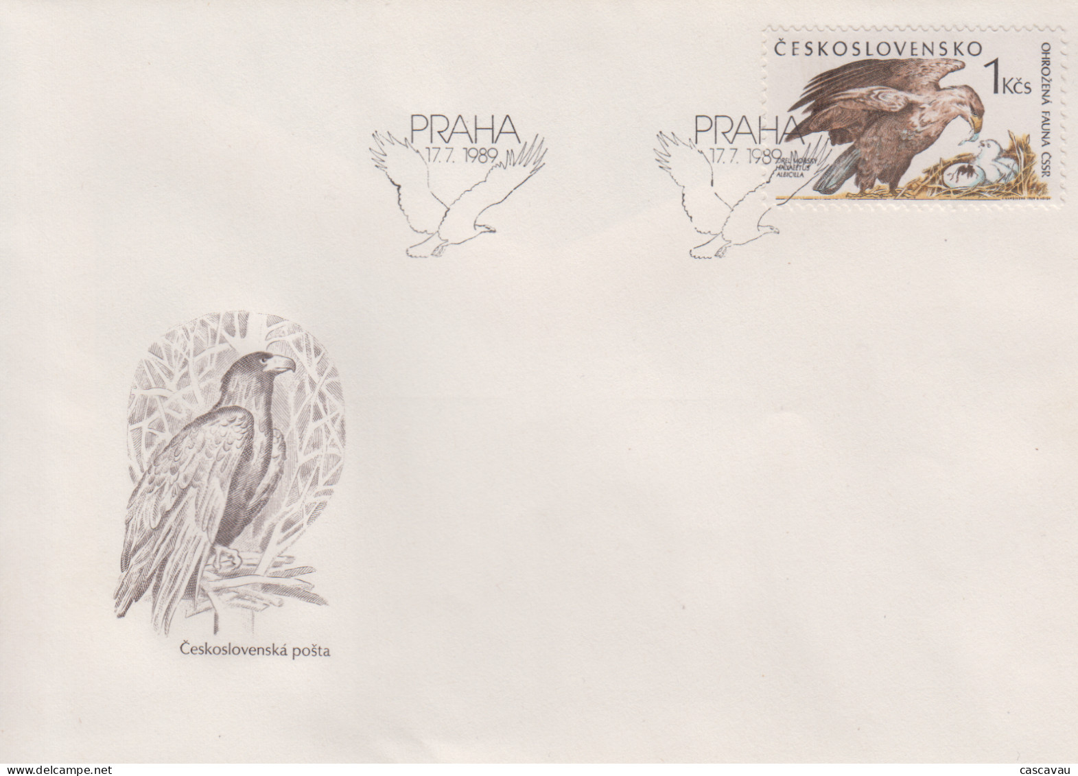 Enveloppe  FDC  1er  Jour   TCHECOSLOVAQUIE   Aigle  De  Mer   1989 - Adler & Greifvögel